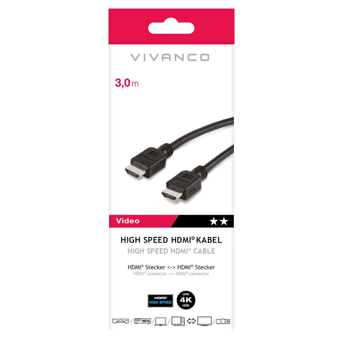 VIVANCO VVVCABHDMI4K300 Cavo HDMI 1.3 ARC M-M 3m 1080p Nero
