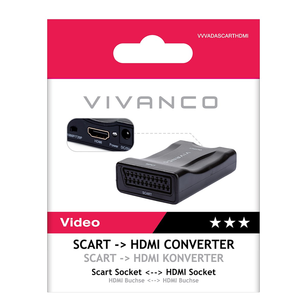 VIVANCO VVVADASCARTHDMI Adattatore SCART-HDMI F-F Full HD Nero
