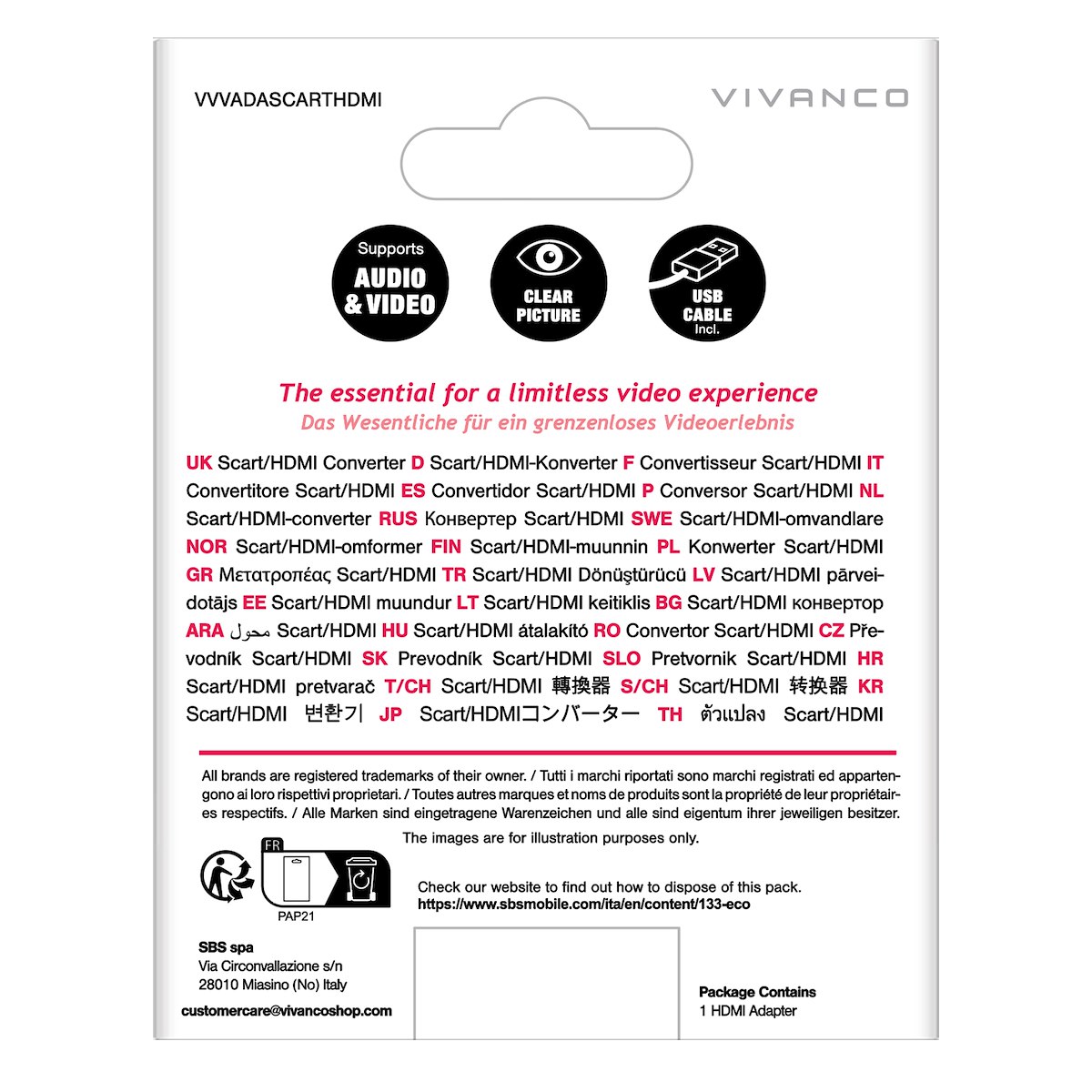 VIVANCO VVVADASCARTHDMI Adattatore SCART-HDMI F-F Full HD Nero - immagine 3
