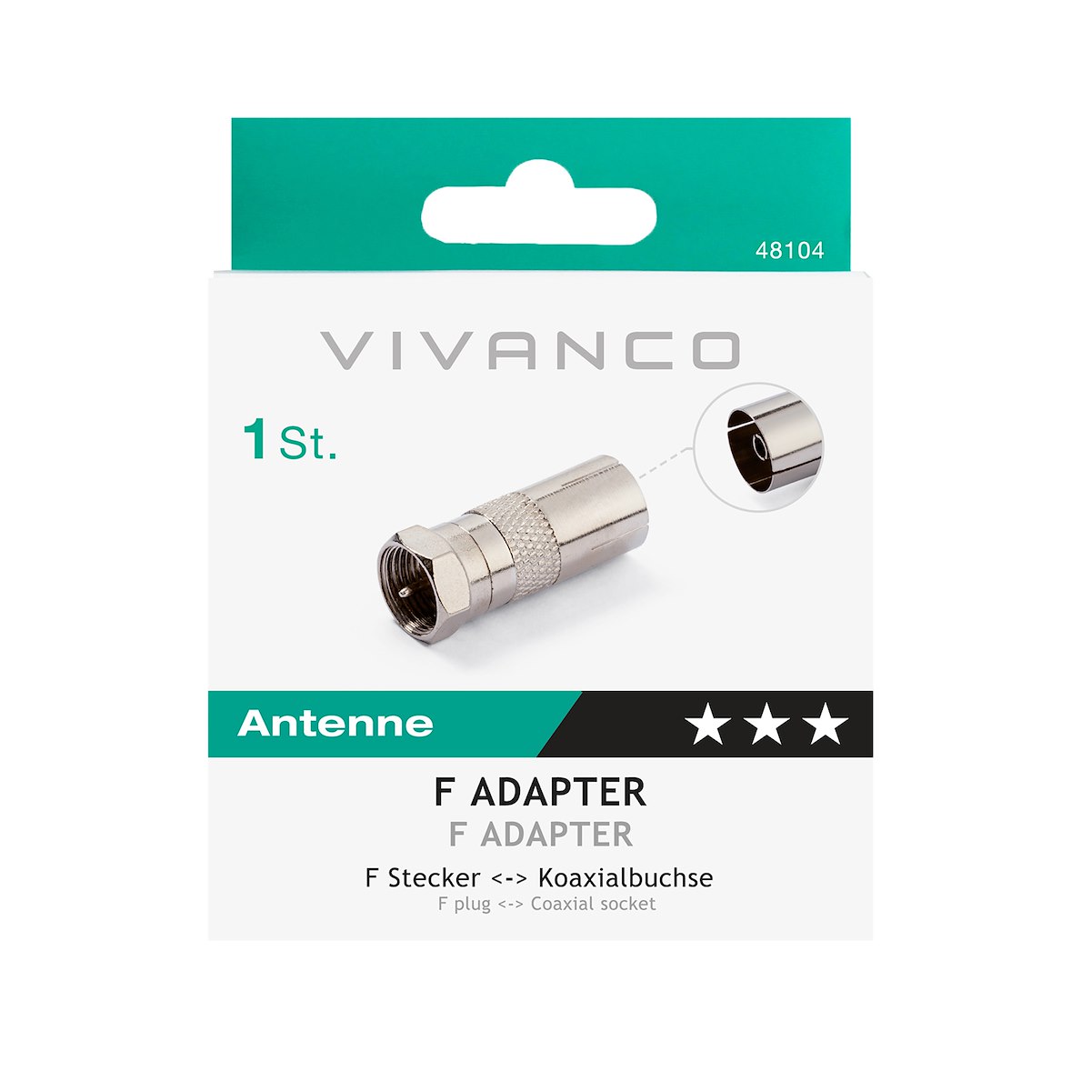 VIVANCO VVSATCOAXSATMF Adattatore coassiale M a F tipo-F, metallo