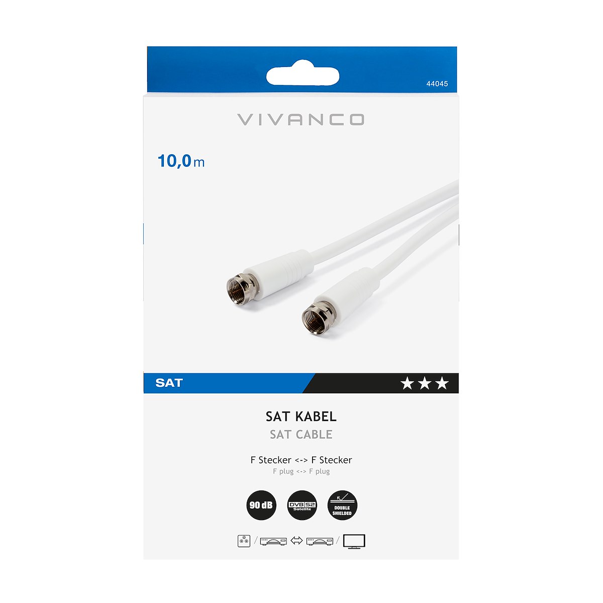 VIVANCO VVSAT90DB100FFW Cavo antenna F maschio-maschio 90dB 10m bianco