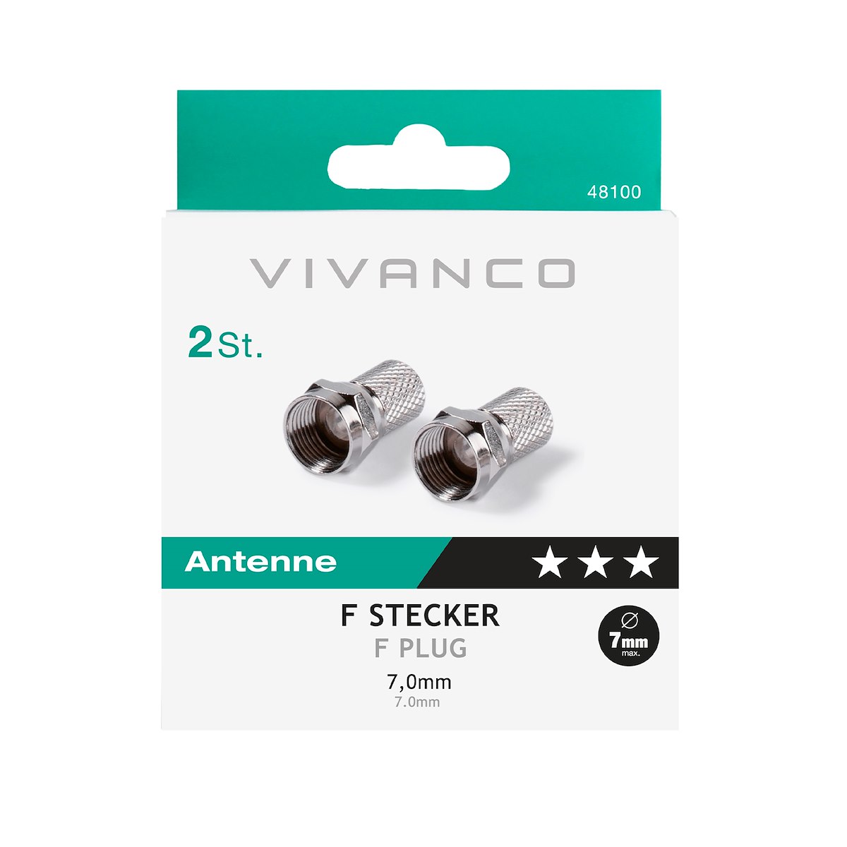 VIVANCO VVSAT7MM2ADATFF Connettore F 7mm, 2 pz, metallo, audio