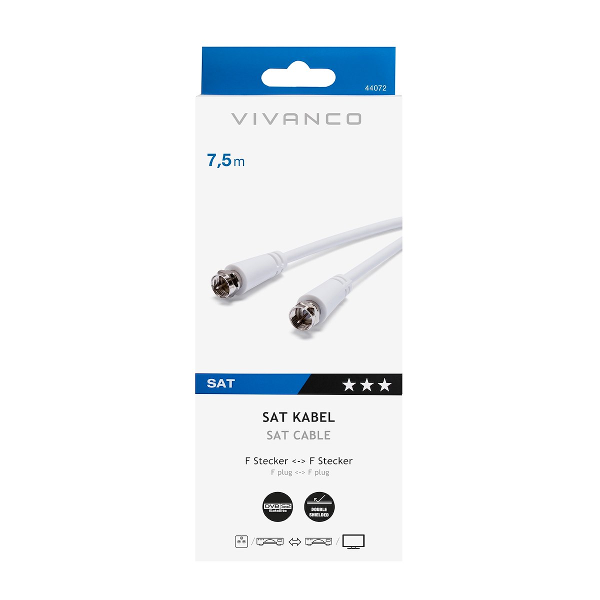 VIVANCO VVSAT75MMW Cavo Antenna F M-M 7.5m Bianco