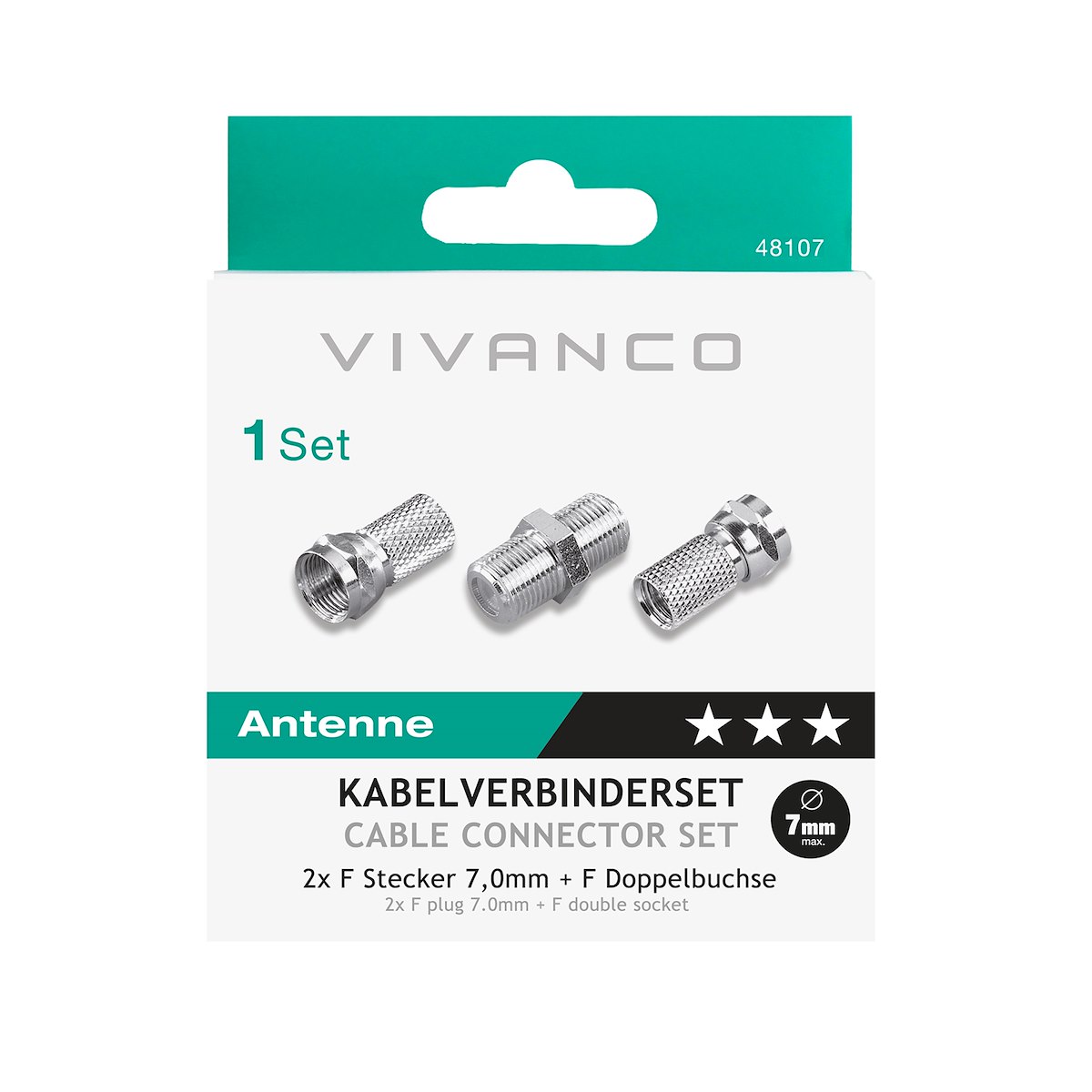 VIVANCO VVSAT3PCSETFF Connettore F 7mm 2pz + Adattatore F-F Metallo