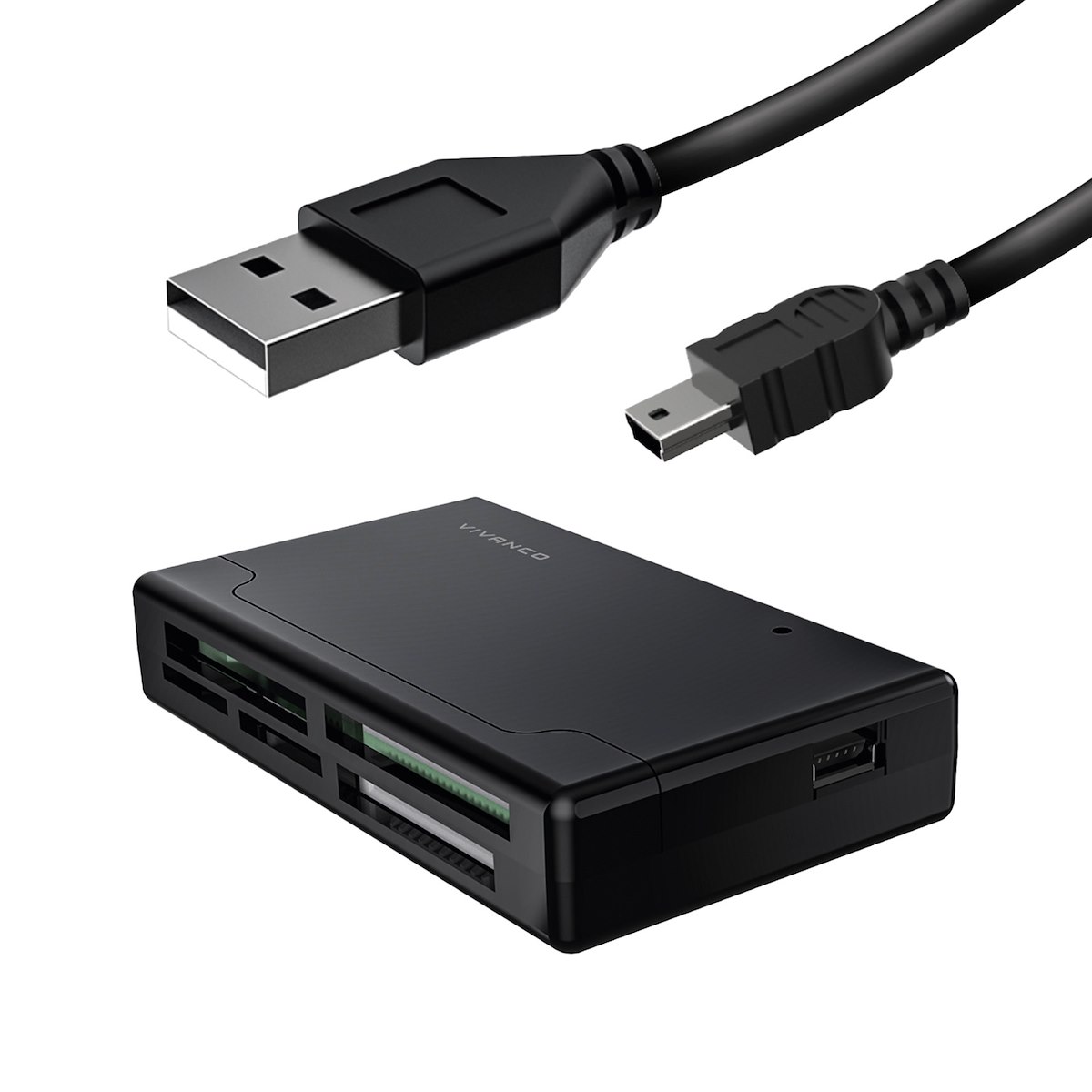 VIVANCO VVCARDREADERK Adattatore USB-A 6in1 per schede, LED, nero - immagine 2