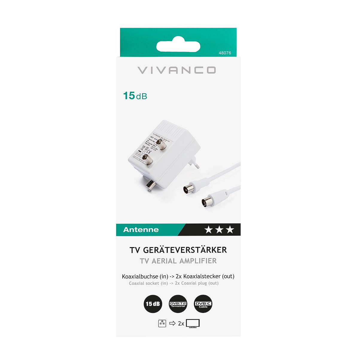 VIVANCO VVANTAMP2OUT Amplificatore 2xCoass. M 1xCoass. F 15dB Bianco
