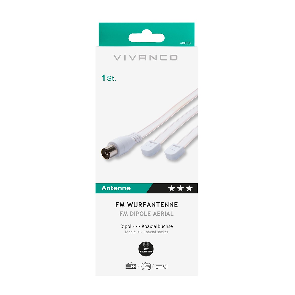 VIVANCO VVANDIPOLEVHF Adattatore Coassiale F-Dipolo 75 Ohm Bianco