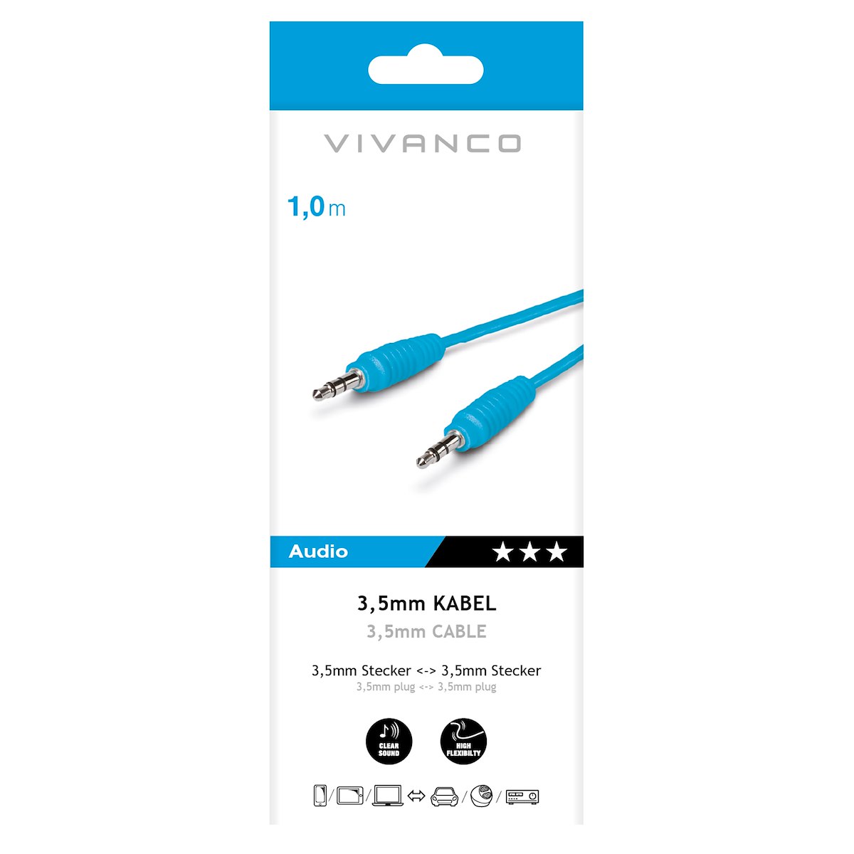 VIVANCO VVAJACK10MMB Cavo Audio Jack 3.5mm M-M 1mt Oro Azzurro