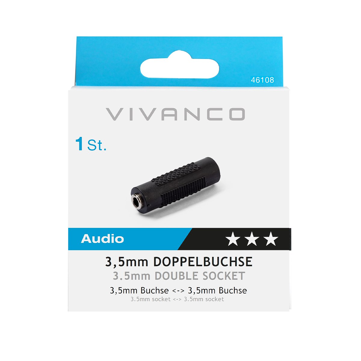VIVANCO VVAADJACK35FF Adattatore Audio Jack 3.5mm F-F Nero