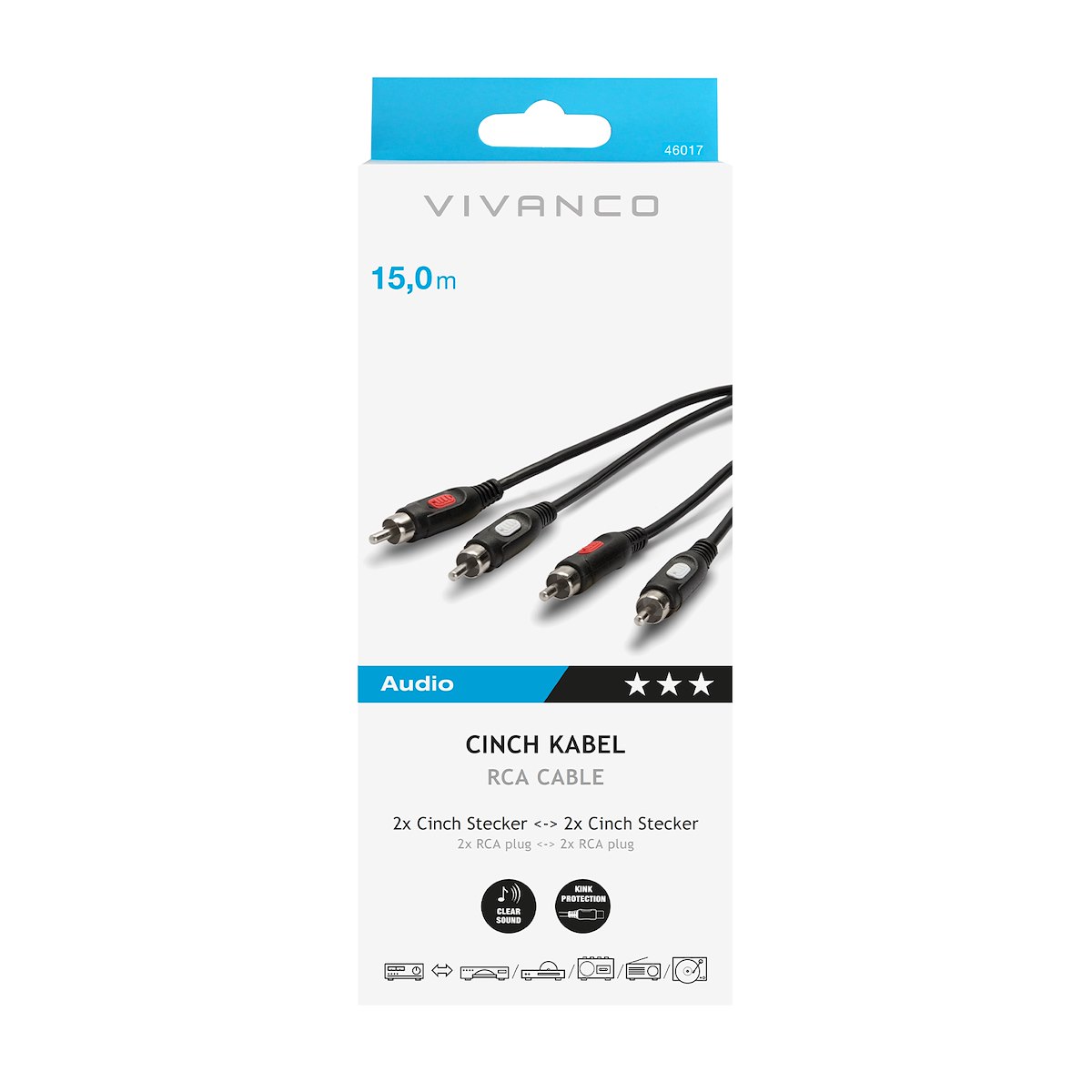 VIVANCO VVA2RCA150MM Cavo RCA Stereo M-M 15m Nero