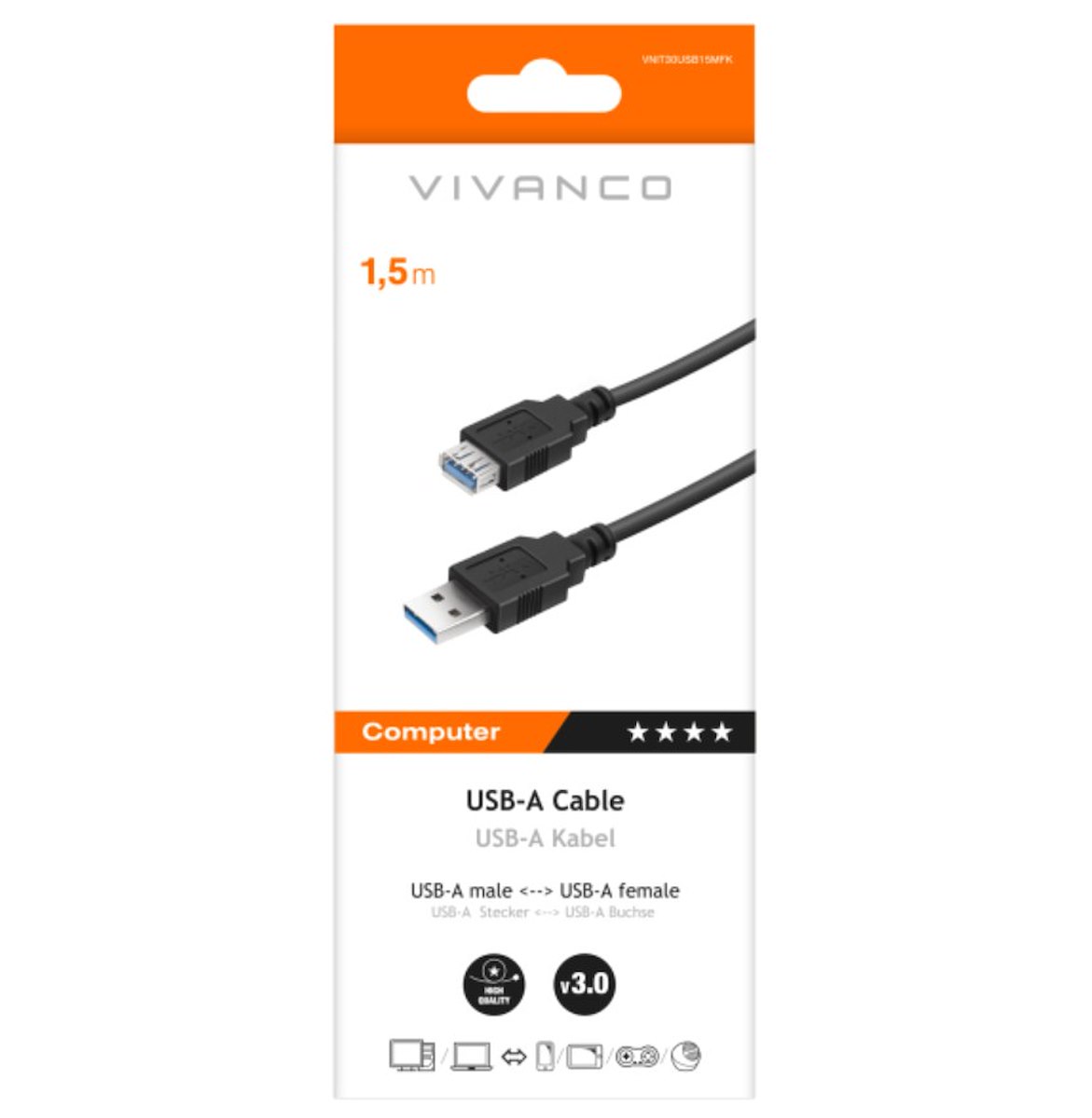 VIVANCO VNIT30USB15MFK Cavo USB-A 3.0 M-F, 1.5m, nero - immagine 2