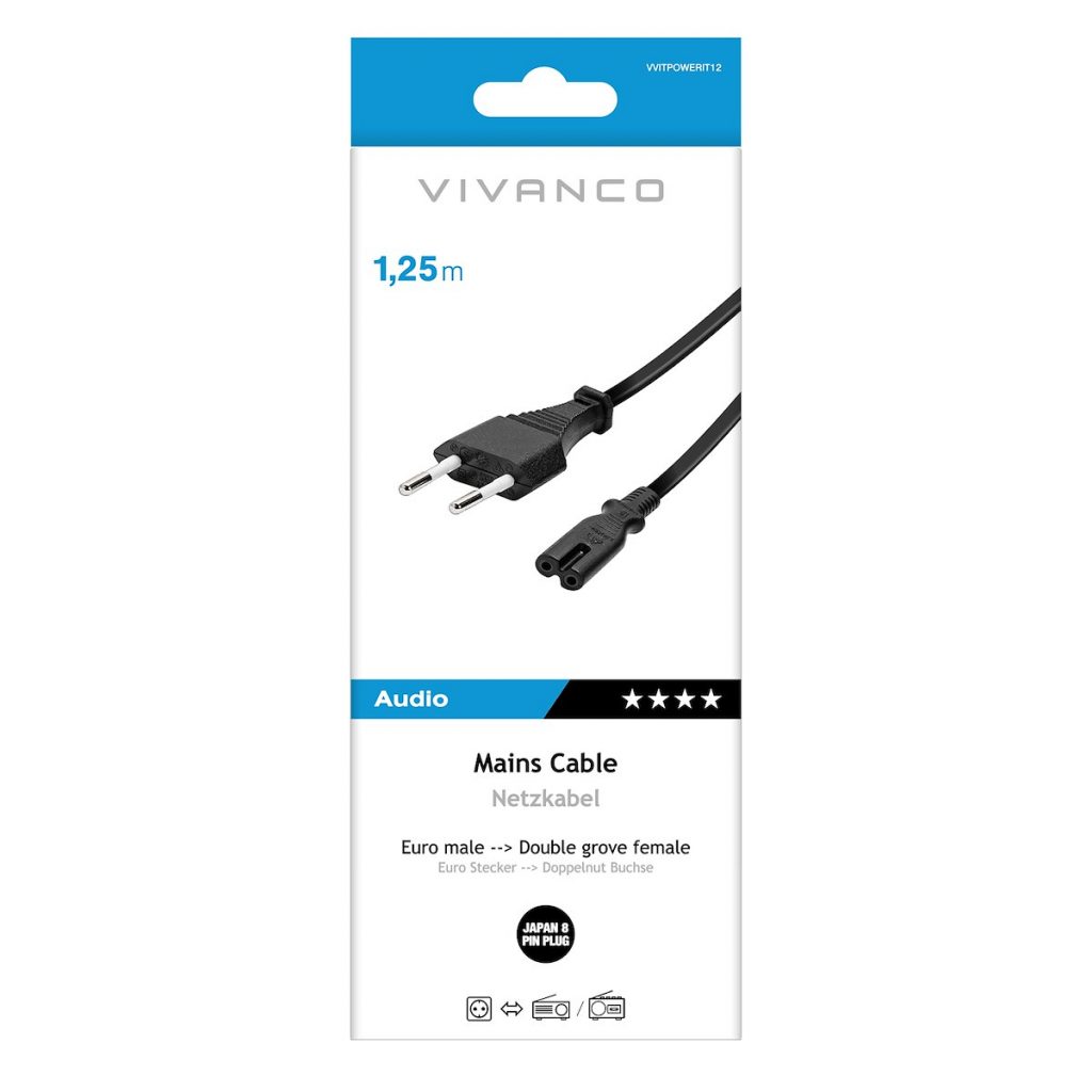 VIVANCO VVITPOWERIT12 Cavo alimentazione Euro8-Italia, 1.25m, nero