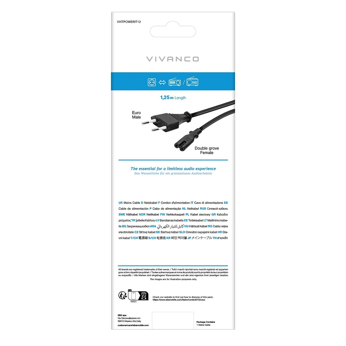 VIVANCO VVITPOWERIT12 Cavo alimentazione Euro8-Italia, 1.25m, nero - immagine 3