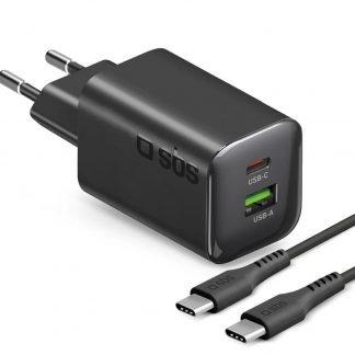 SBS TETRKITGAN1A1C65WK Caricabatterie Rete GAN 65W USB-C+A + Cavo C-C 1.5m