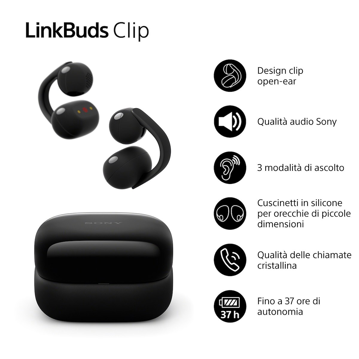 SONY WFLC900B LinkBuds Cuffie Auricolari Bluetooth Open-Ear Nere - immagine 3