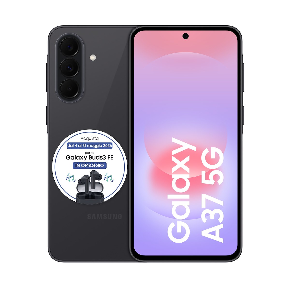 SAMSUNG SMA376BZABEUE Galaxy A37 5G, 6.6", 6GB, 128GB, Charcoal - immagine 2