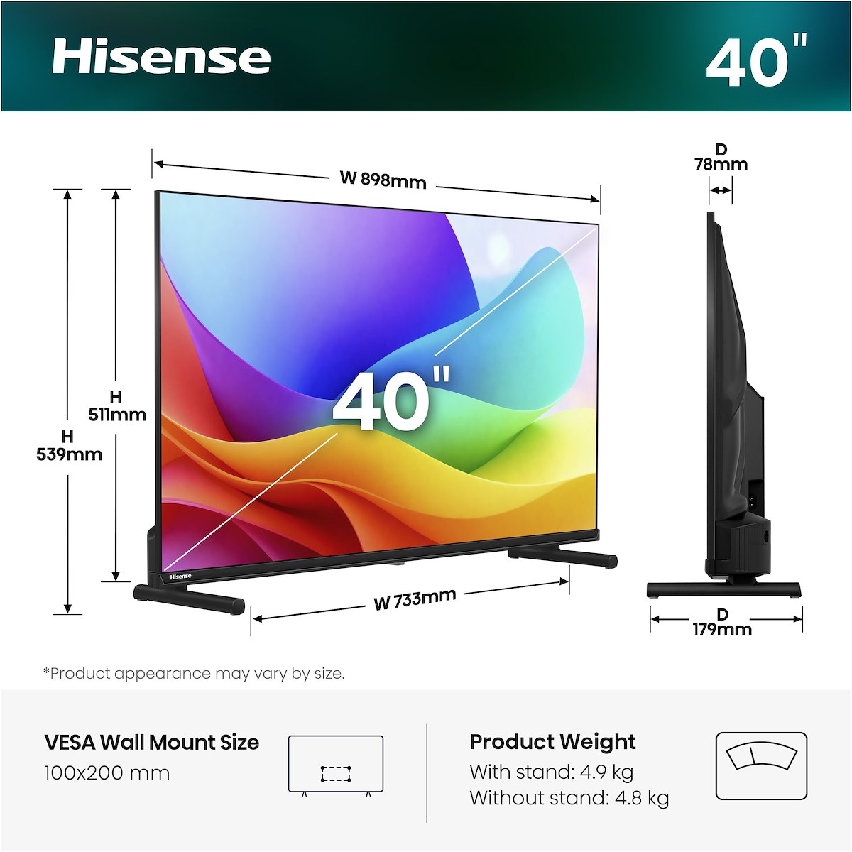HISENSE 40A59S Smart TV QLED 40 Pollici Full HD DVBT2 S2 VIDAA - immagine 2