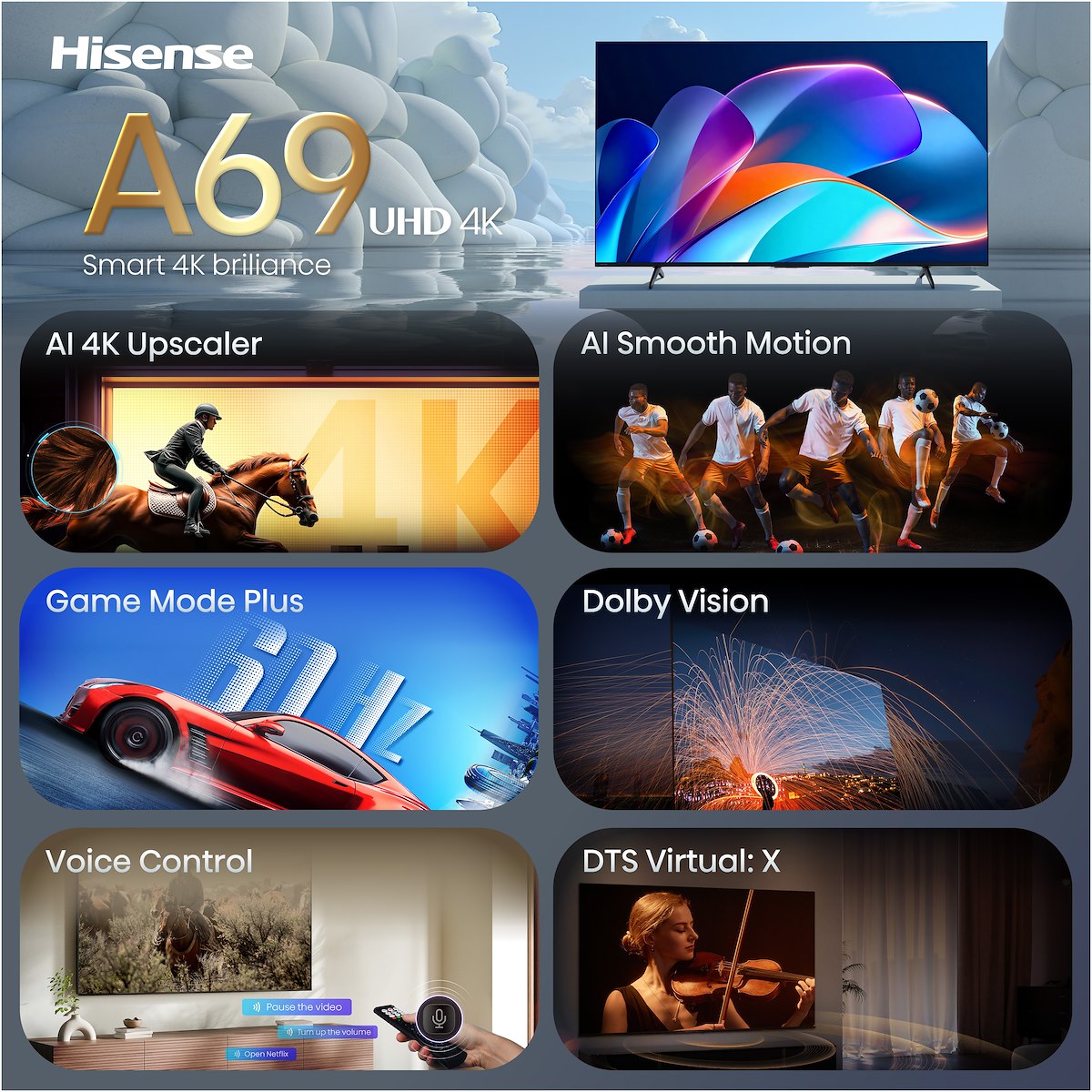 HISENSE 55A69S Smart TV LED 55 Pollici 4K UHD HDR VIDAA DVB T2 S2 - immagine 3