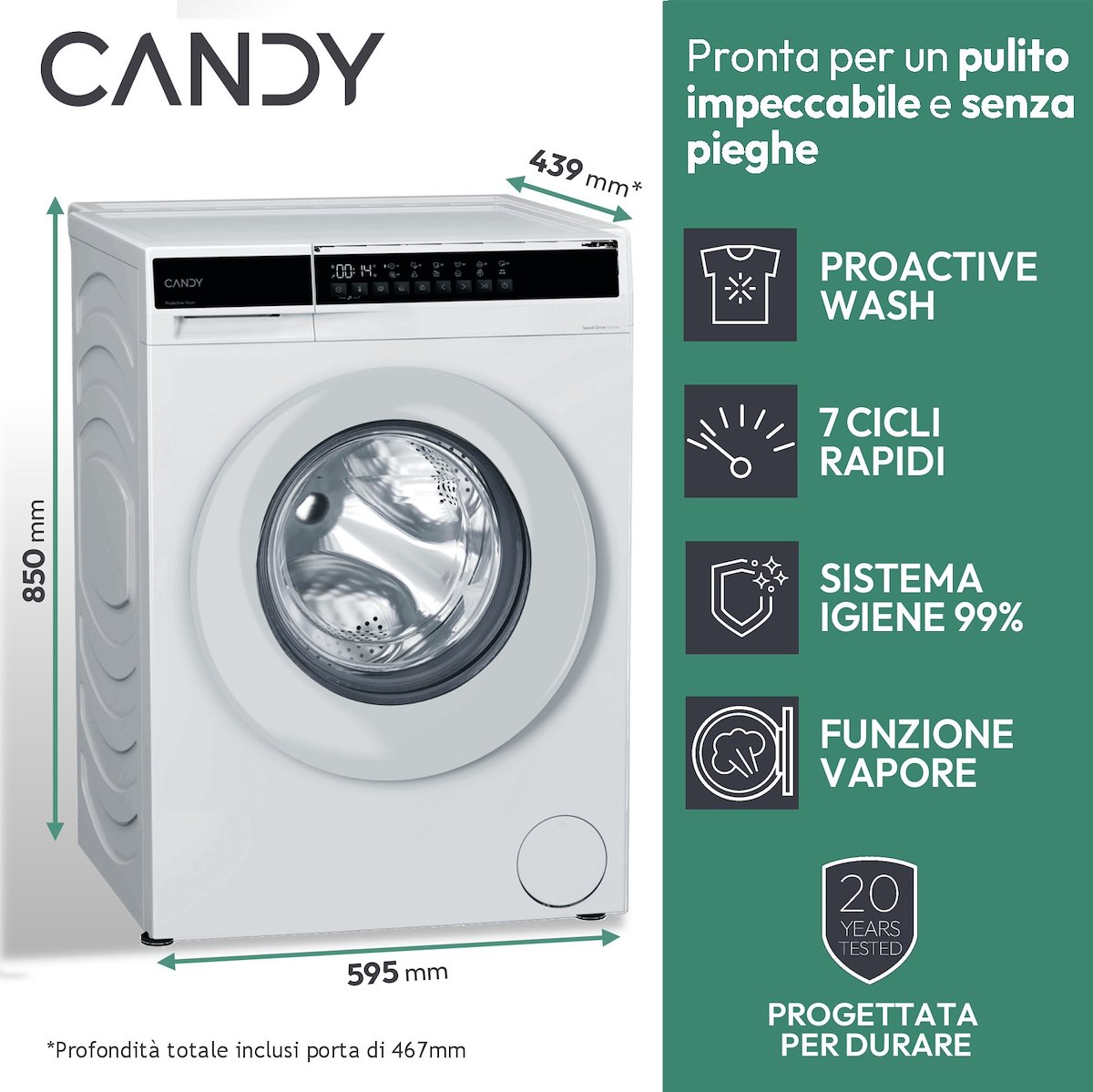 CANDY EY27S7S lavatrice slim 7kg 1200giri A-15% - immagine 2