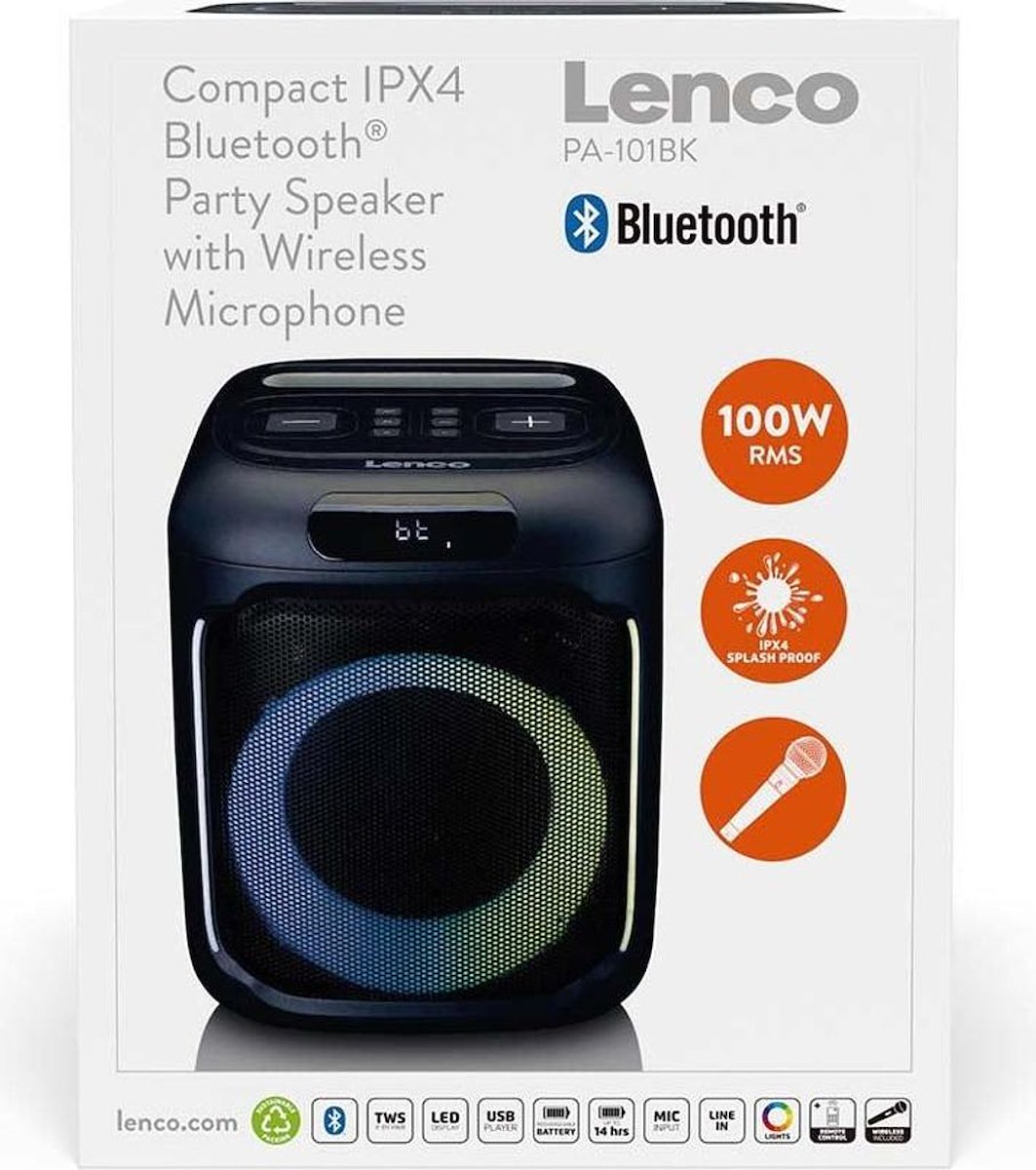 LENCO PA101BK Partybox 100W BT LED Mic Wireless USB-C IPX4 Nero