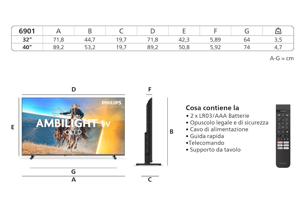 PHILIPS 32PQS6901 TV QLED 32 FHD Smart DVB-T2/S2 Ambilight Titan - immagine 3