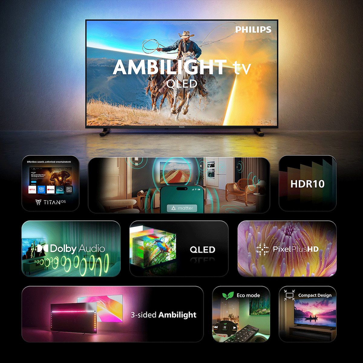 PHILIPS 32PQS6901 TV QLED 32 FHD Smart DVB-T2/S2 Ambilight Titan - immagine 4