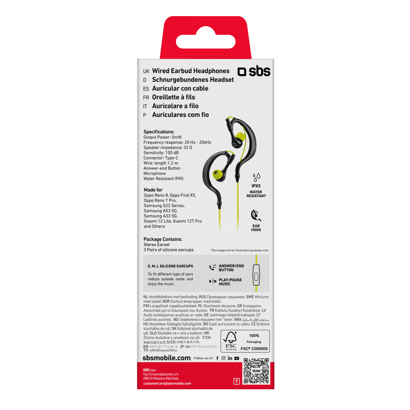 Sbs Filo Sport Auricolari Neri Type-C In-ear - immagine 5