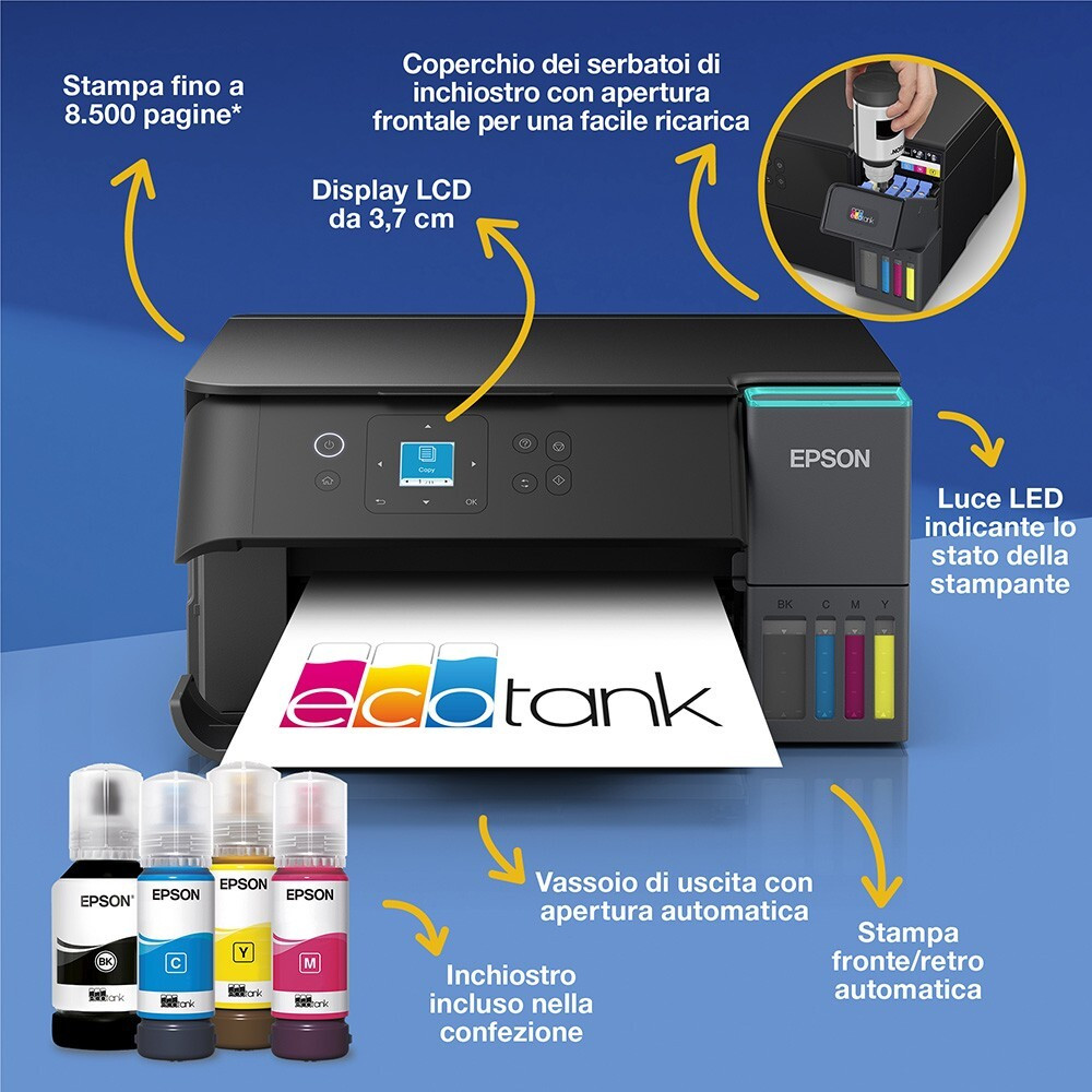 Epson Eco Tank ET2951 Stampante Multifunzione Inkjet Wi-Fi 4 Serbatoi Inchiostro - immagine 2