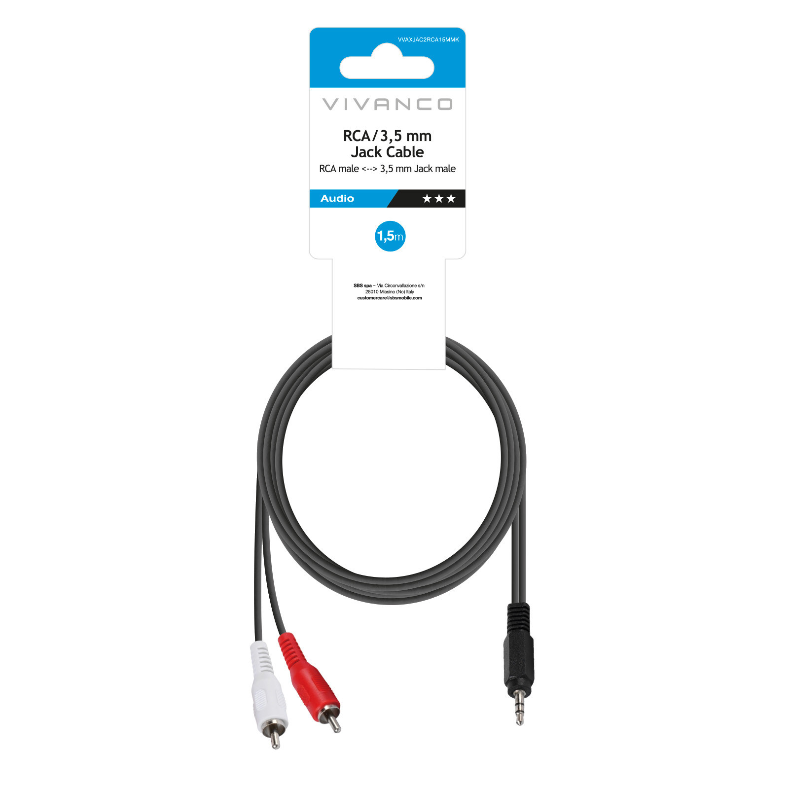 Vivanco VVAXJAC2RCA15MMK Cavo Rca Stereo Jack 3 5mm M F 5m Nero