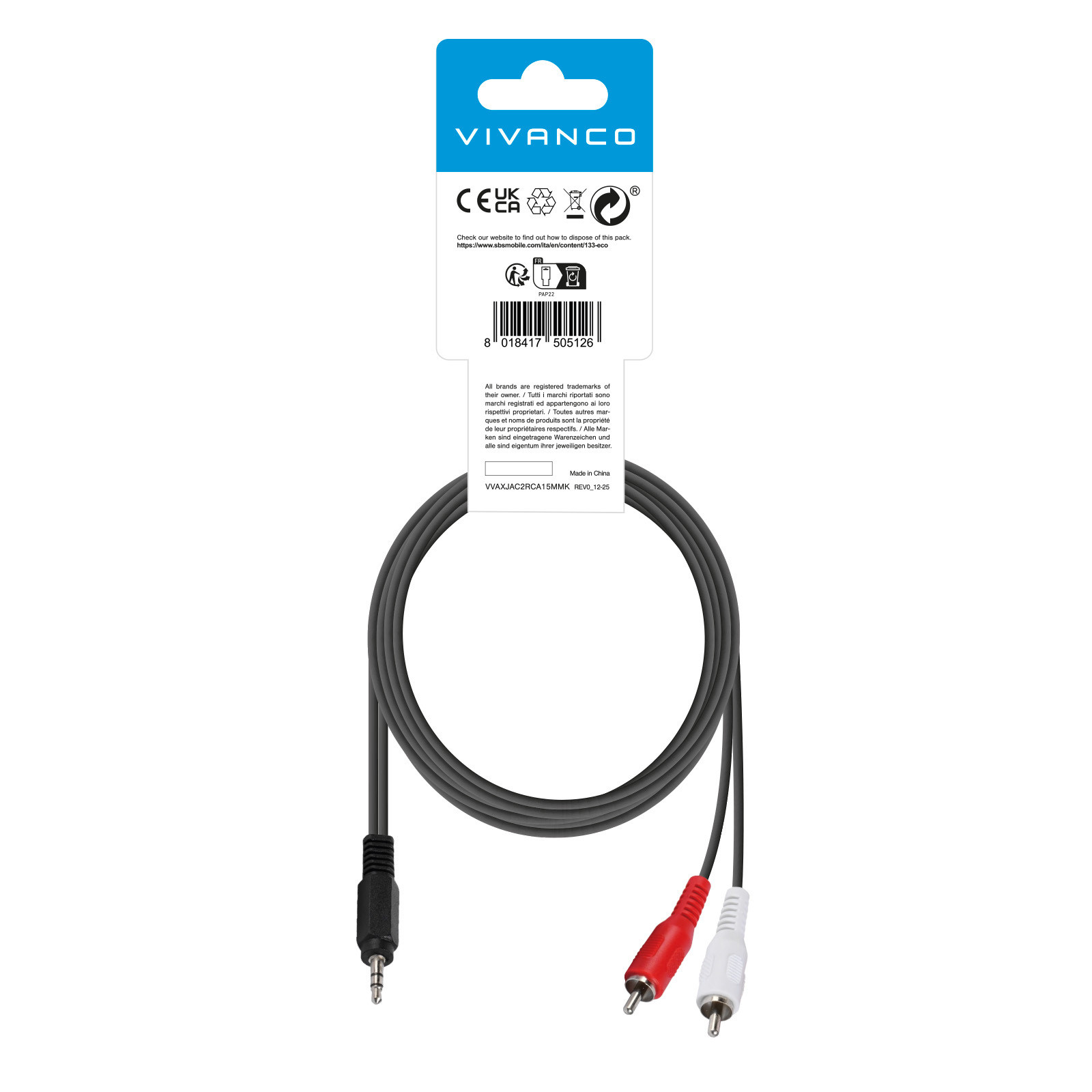 Vivanco VVAXJAC2RCA15MMK Cavo Rca Stereo Jack 3 5mm M F 5m Nero - immagine 3
