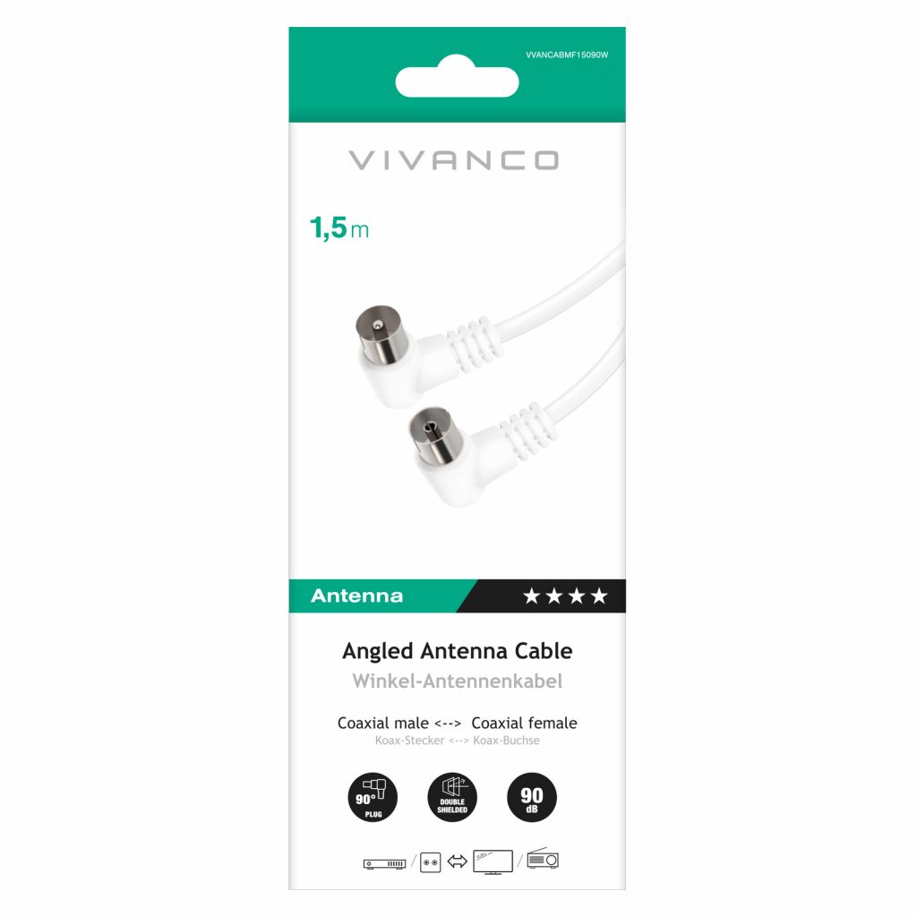VIVANCO VVANCABMF15090W Cavo Coassiale Antenna M-F 1 5M 90DB Angolo Bianco