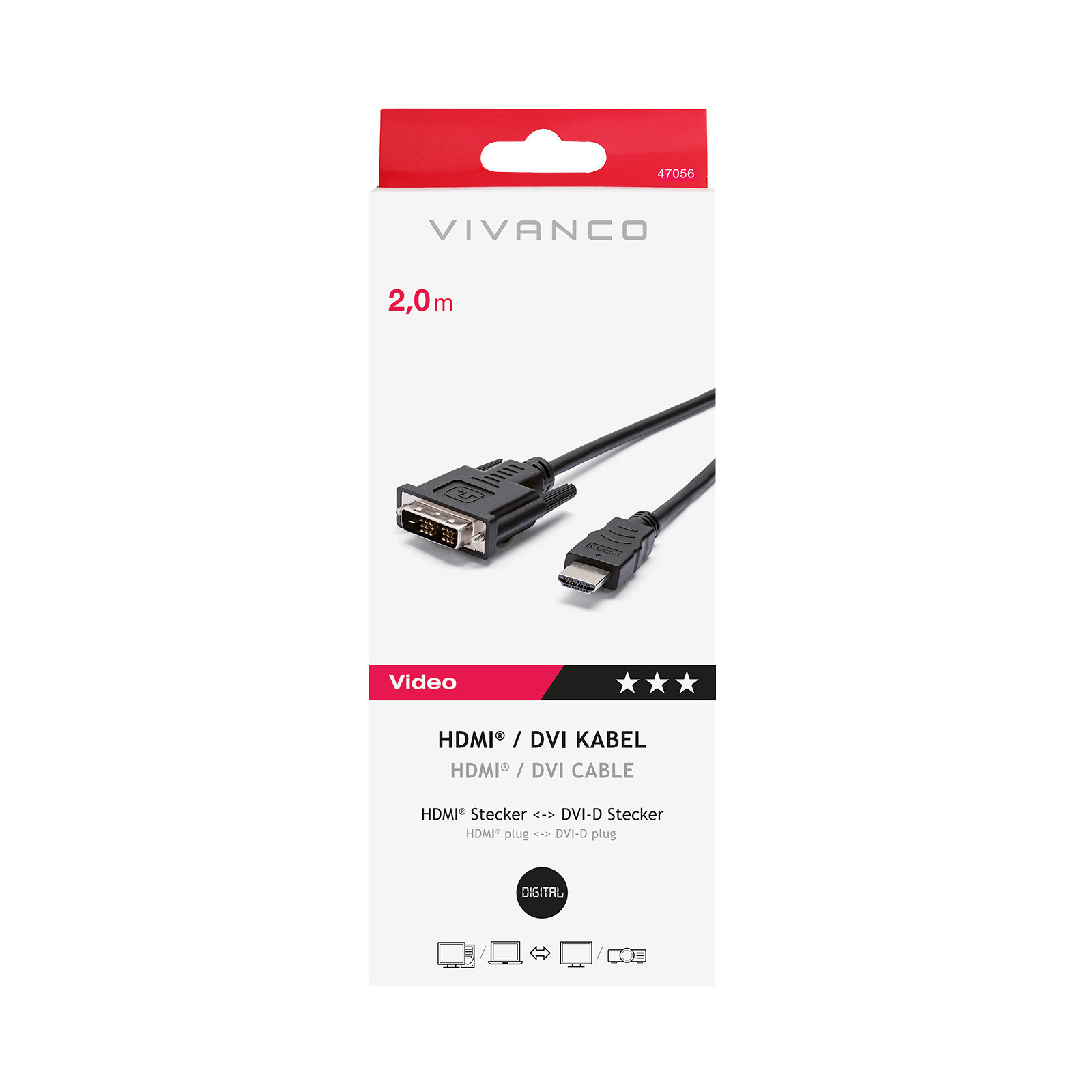 Vivanco VVVCABHDMIDVI200K Cavo HDMI-DVI-D M-M 2mt Nero