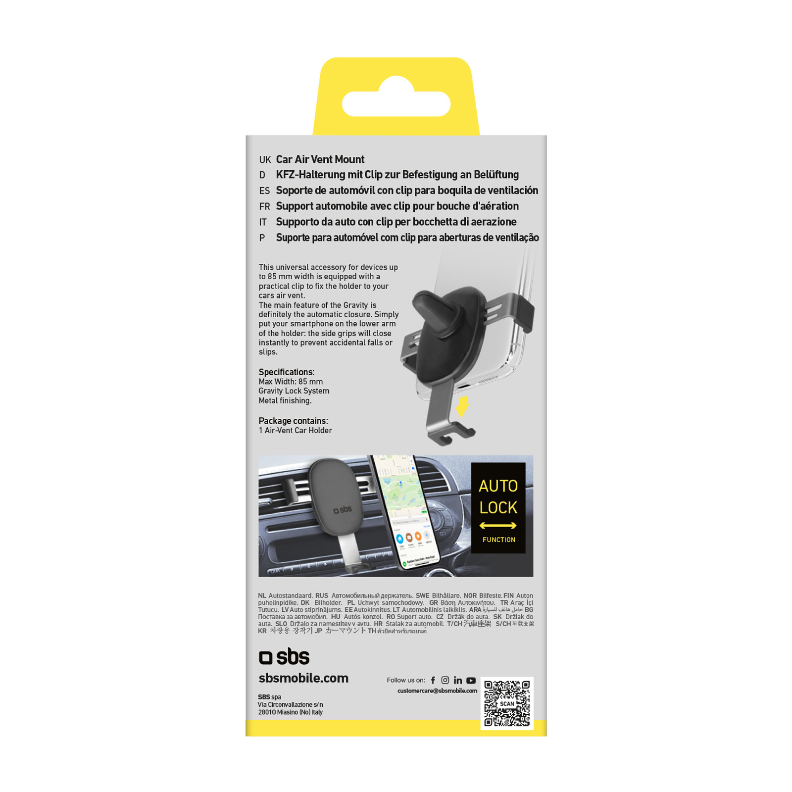 SBS TESUPPCLIPGRAVK Supporto Auto X Smartphone Univ C Clip Gravity Bk - immagine 3