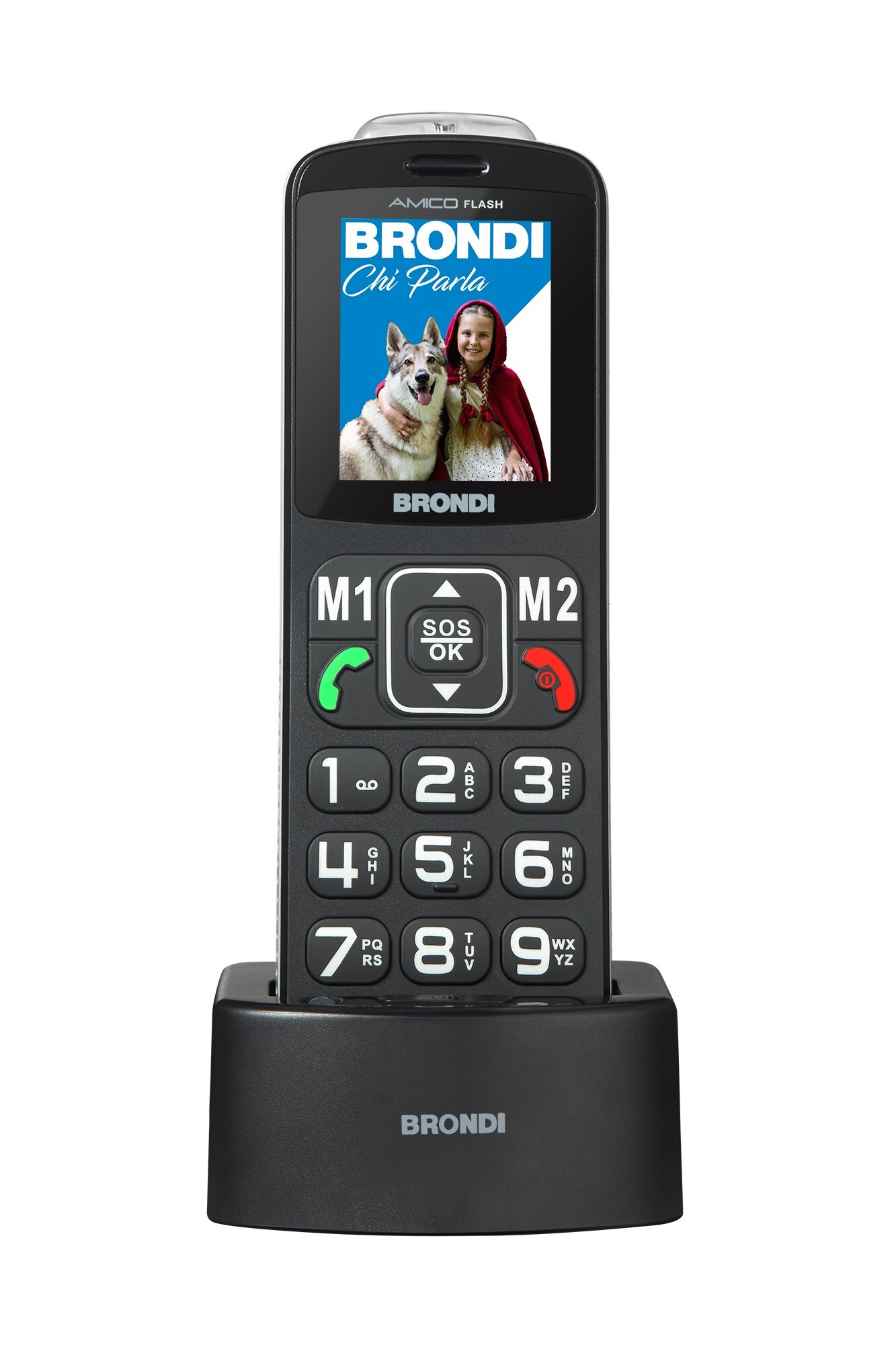 Brondi AMICOFLASHBLACK Cell Senior Dualsim Bluetooth Tasto SOS Base Ricarica Ner