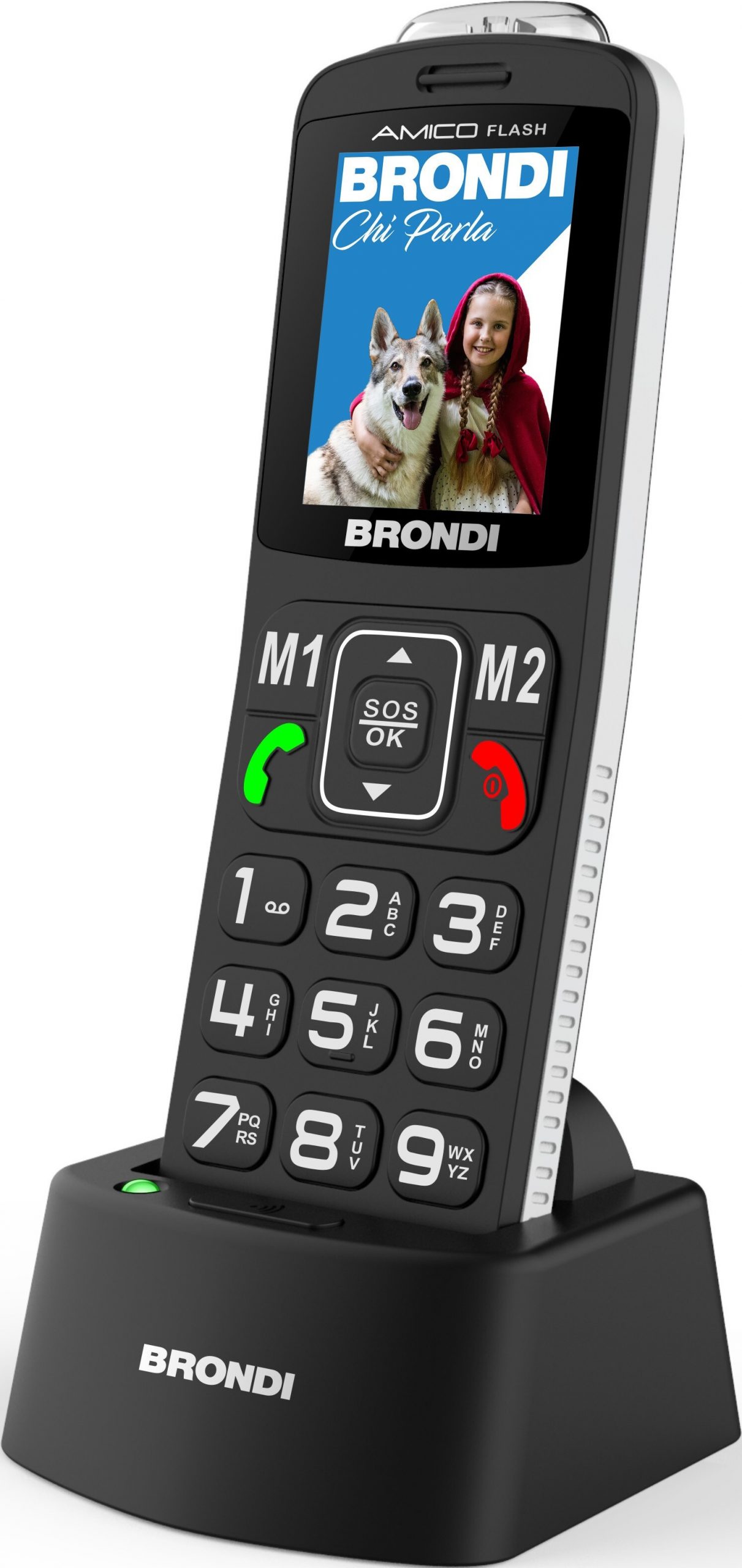 Brondi AMICOFLASHBLACK Cell Senior Dualsim Bluetooth Tasto SOS Base Ricarica Ner - immagine 2