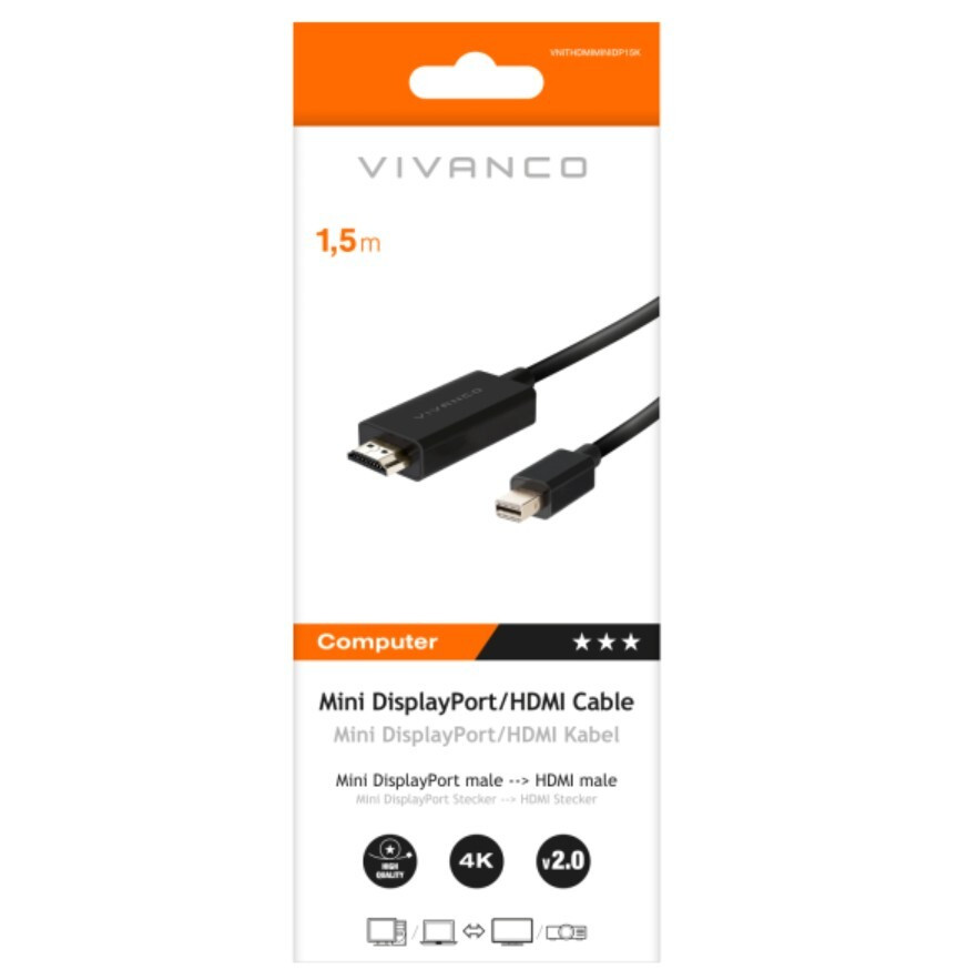 Vivanco VNITHDMIMINIDP15K Cavo HDMI-Mini DisplayPort M-M 1 5M Nero - immagine 2