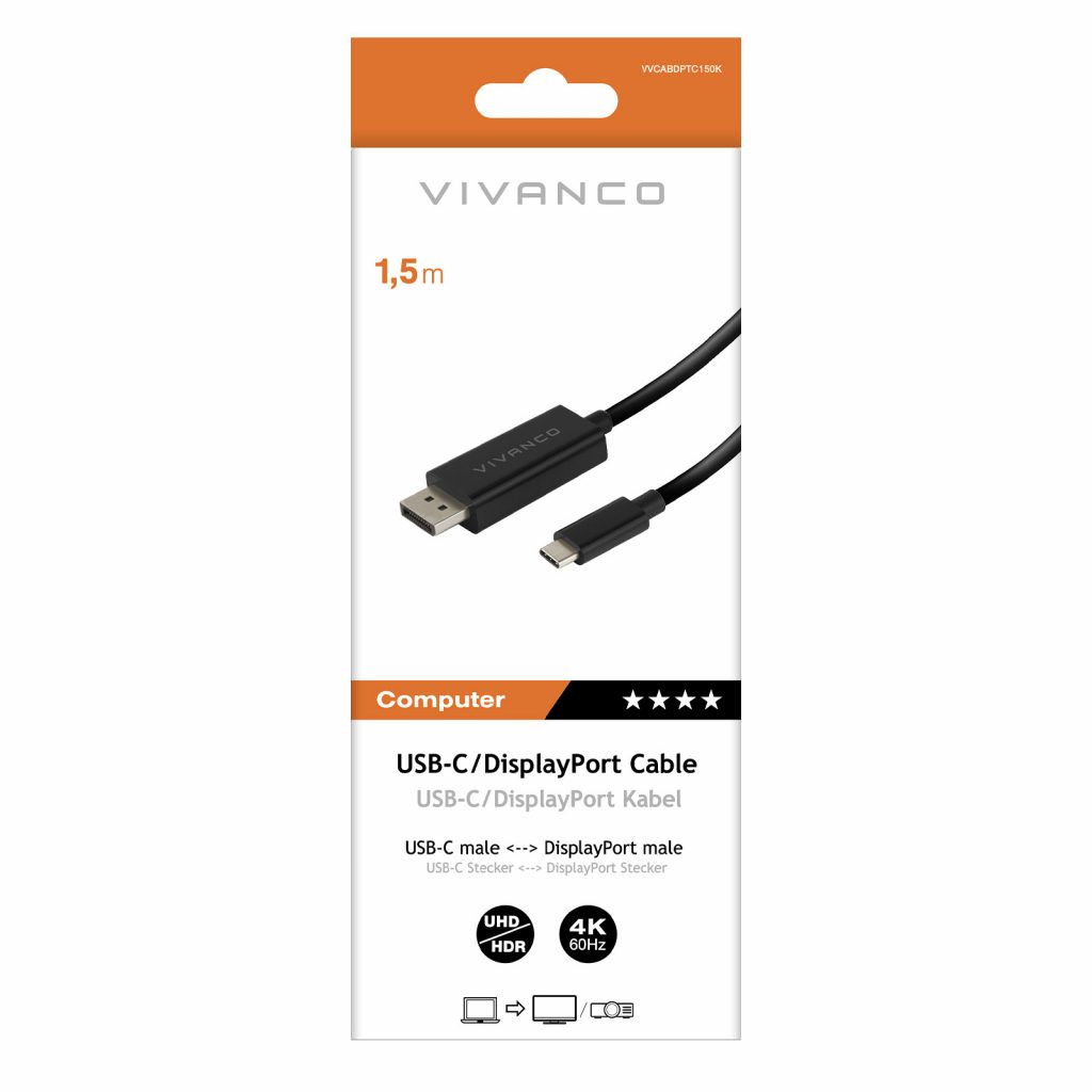 Vivanco VVCABDPTC150K Adattatore USB C DisplayPort M M 1 5M 4K 60Hz Nero