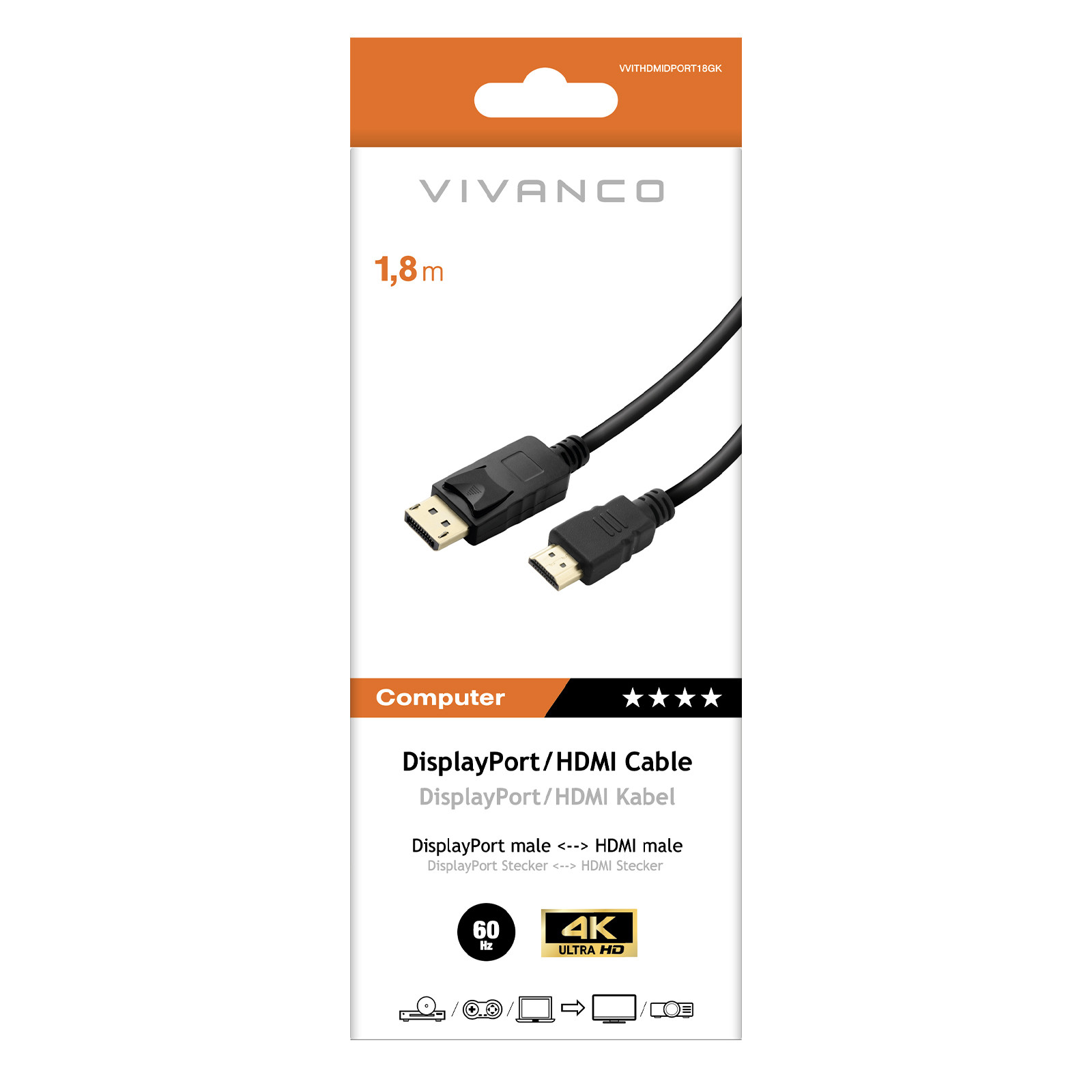 Vivanco VVITHDMIDPORT18GK Cavo DisplayPort HDMI M M Oro 1 8M Nero - immagine 2