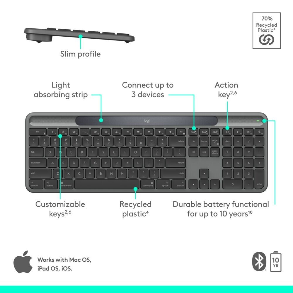 Logitech 920013761 Tastiera Wlss Ricarica Solare Solarplus Graphite - immagine 4