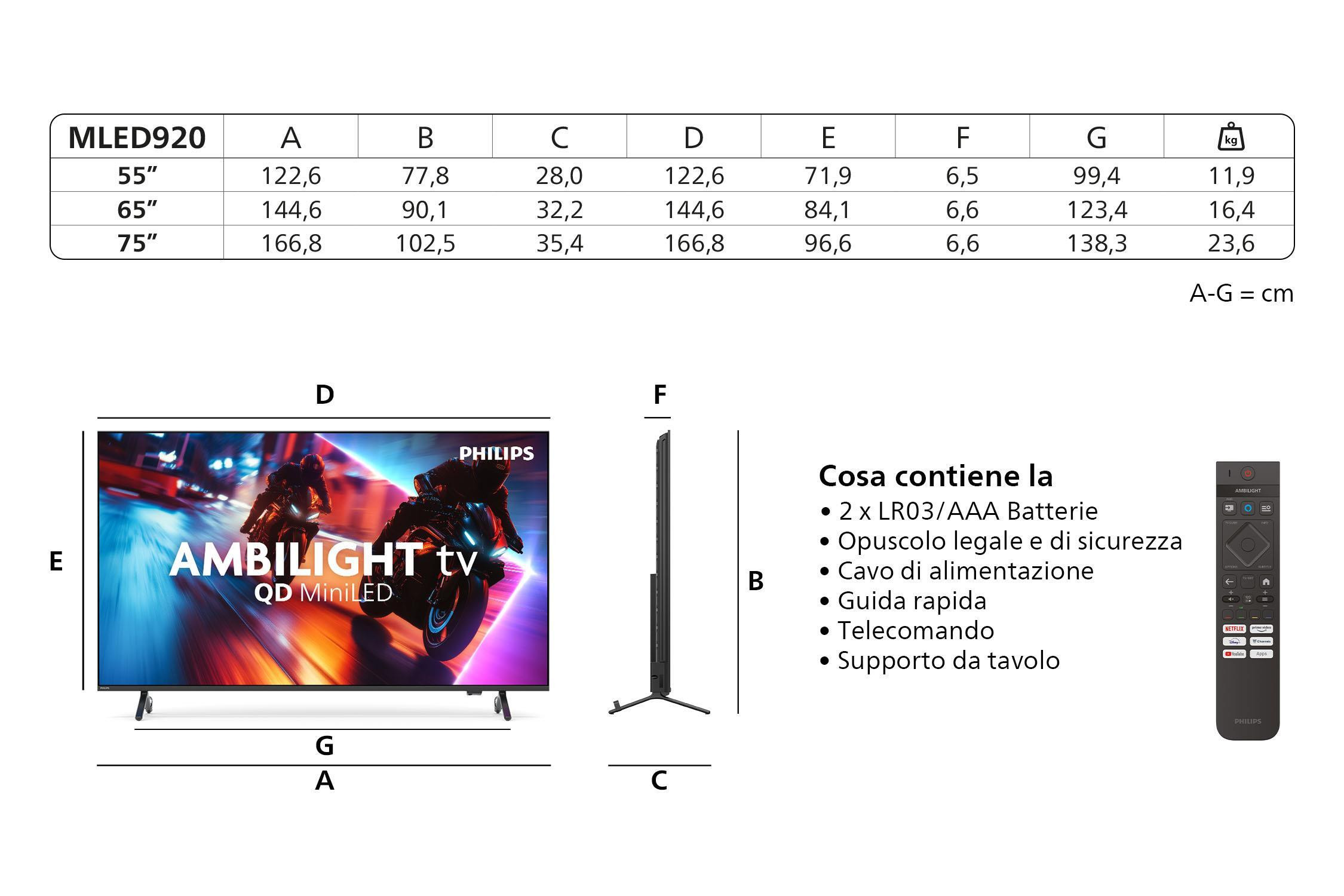 Philips 55MLED920 TV QD MiniLED 55 UHD 4K T2 S2 Smart Titan Ambiligh - immagine 3