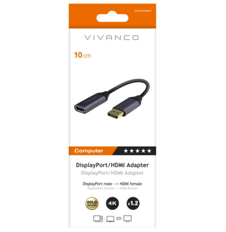 Vivanco VNITDPHDMIMET Adattatore Displayport Hdmi M F 0 1m Grigio - immagine 2