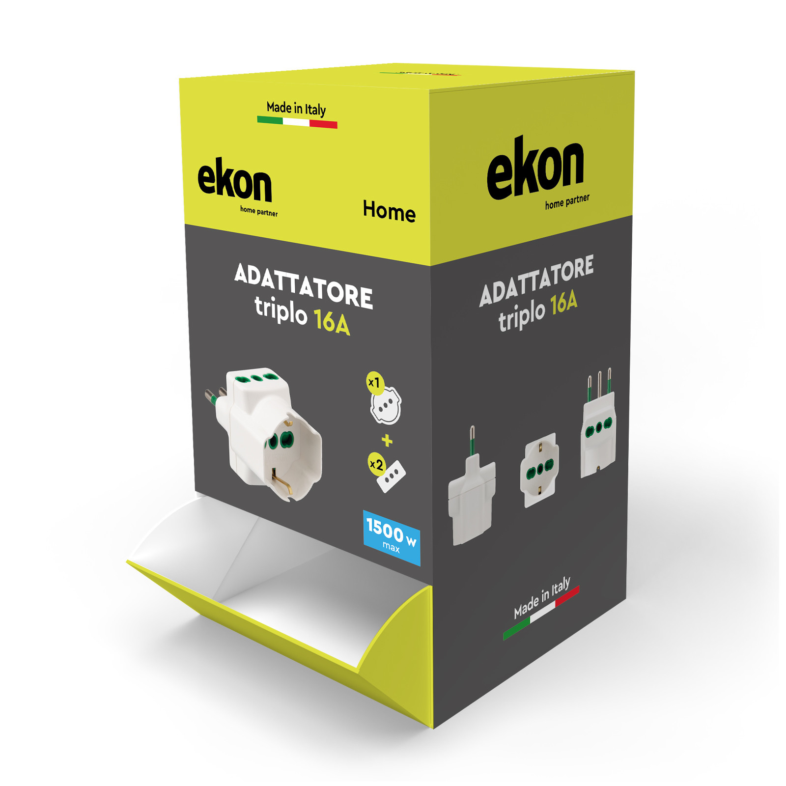Ekon ECELX3OUTSCHU16W Adattatore Triplo Spina Ita 2P T 16A White - immagine 2