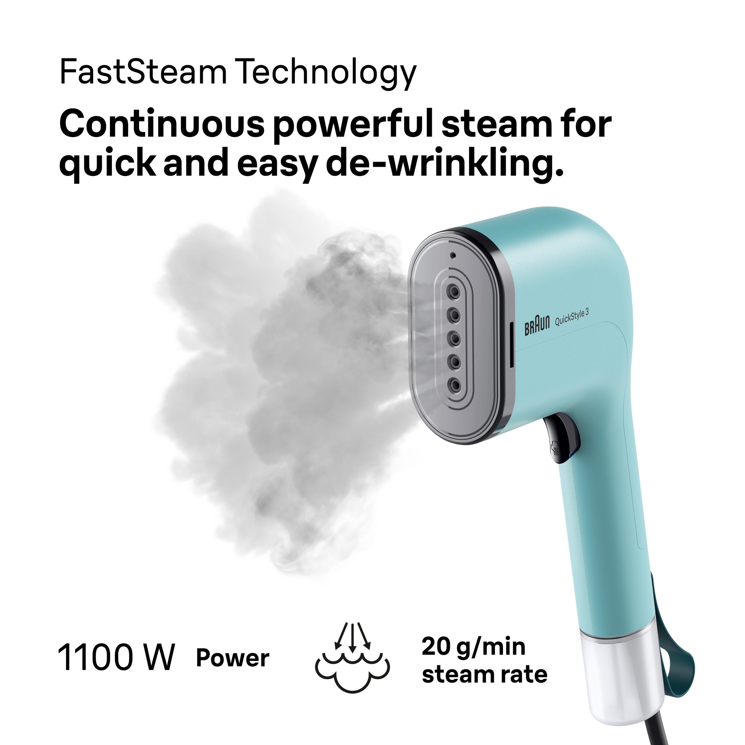 Braun Quickstyle 3 GS3013GR Stiratore Verticale 1100W Vapore Viaggio - immagine 4