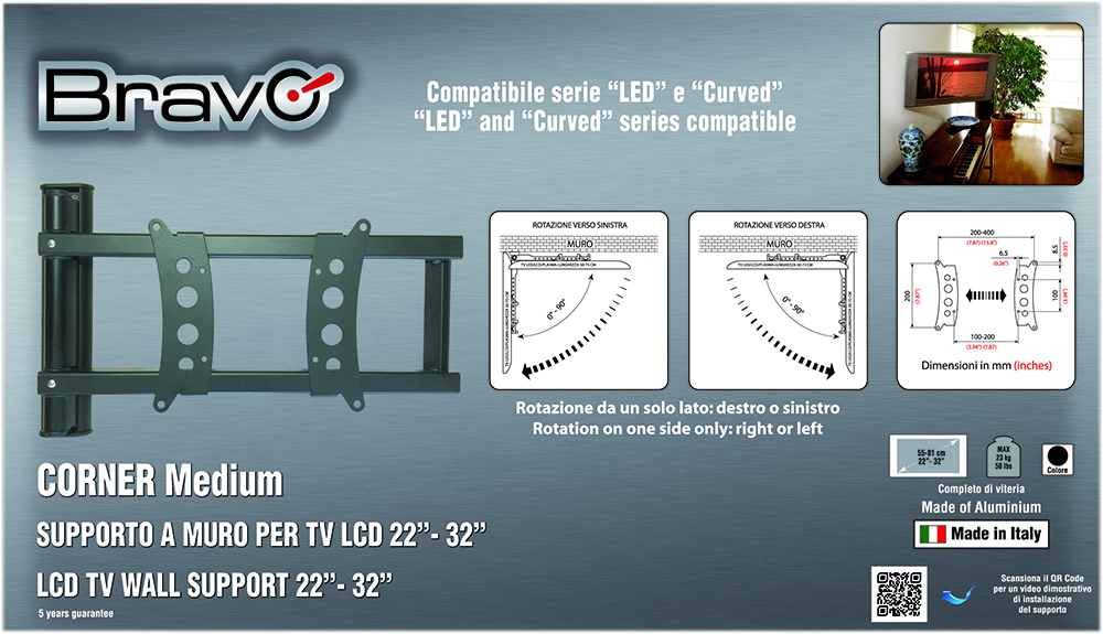 Bravo Corner Medium Staffa TV Fino a 32 Pollici Portata Max 23KG - immagine 2