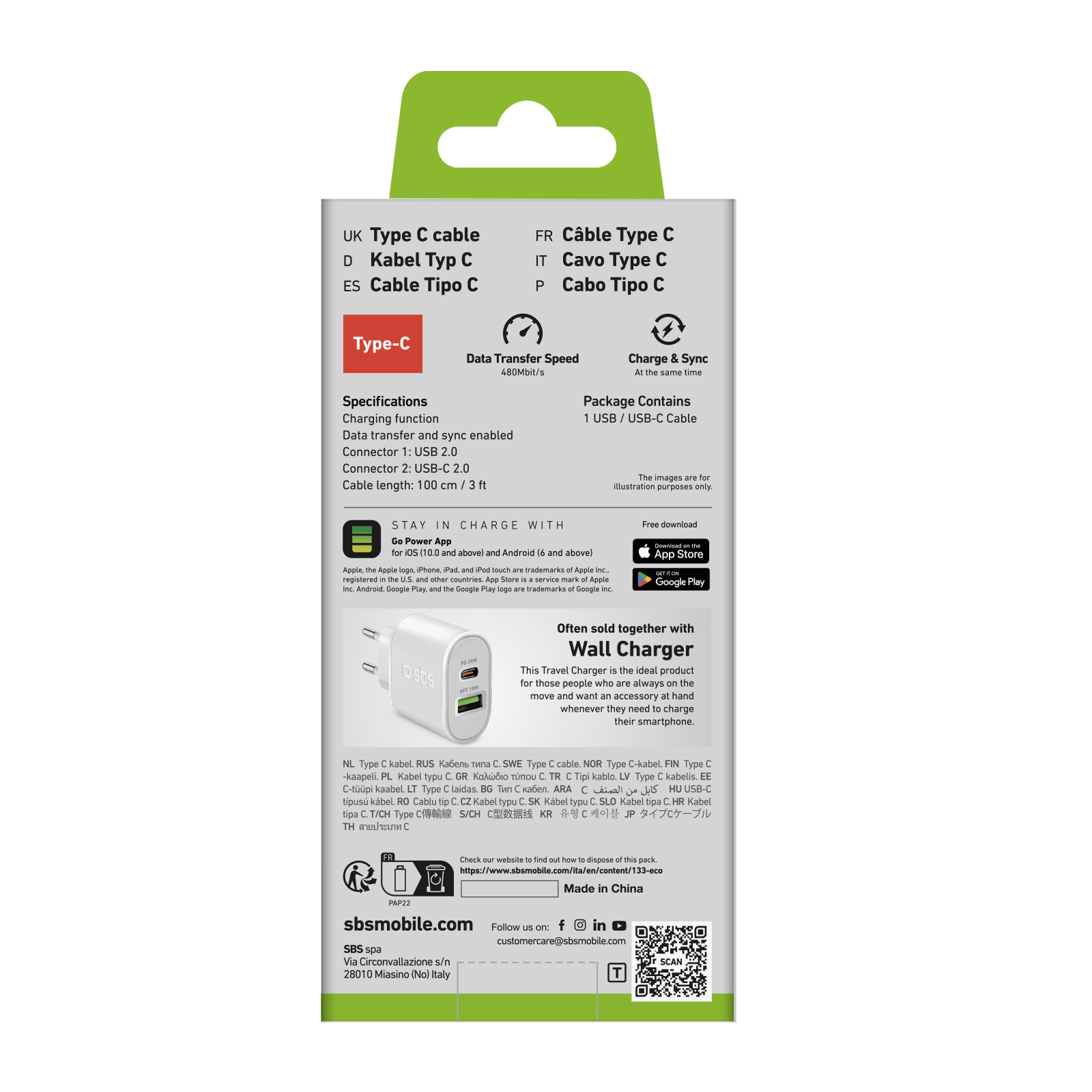 SBS TECABLEMICROC10W Cavo per Dati e Ricarica USB-A - USB-C da 1MT - immagine 3