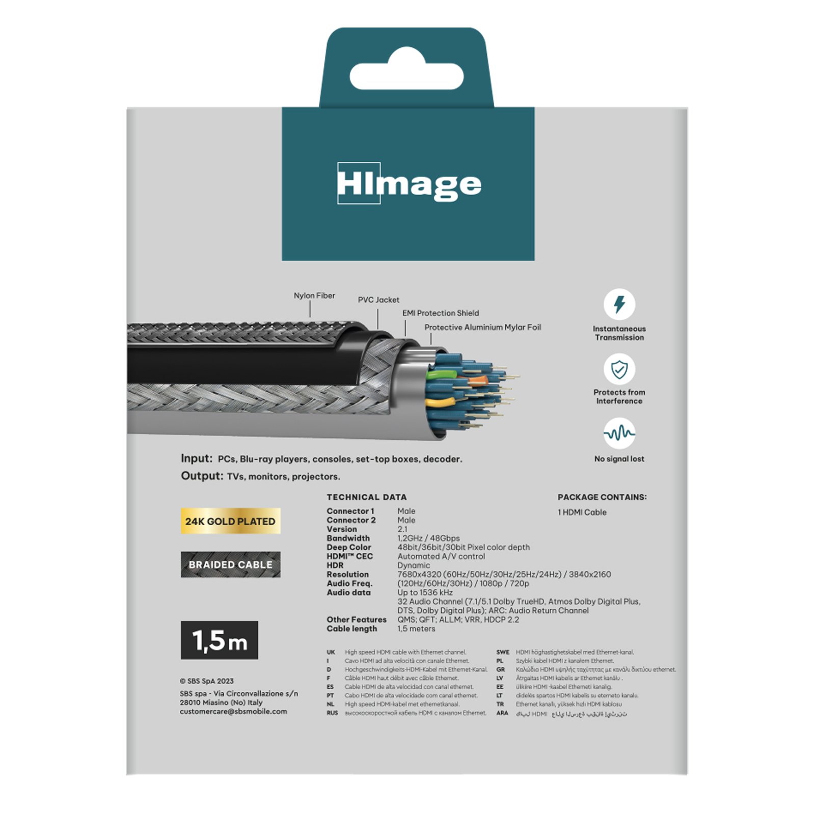 Himage HIP21HDMI8K15MMBG Cavo HDMI V2.1 Ethernet Connettori Dorati 1.5MT - immagine 3