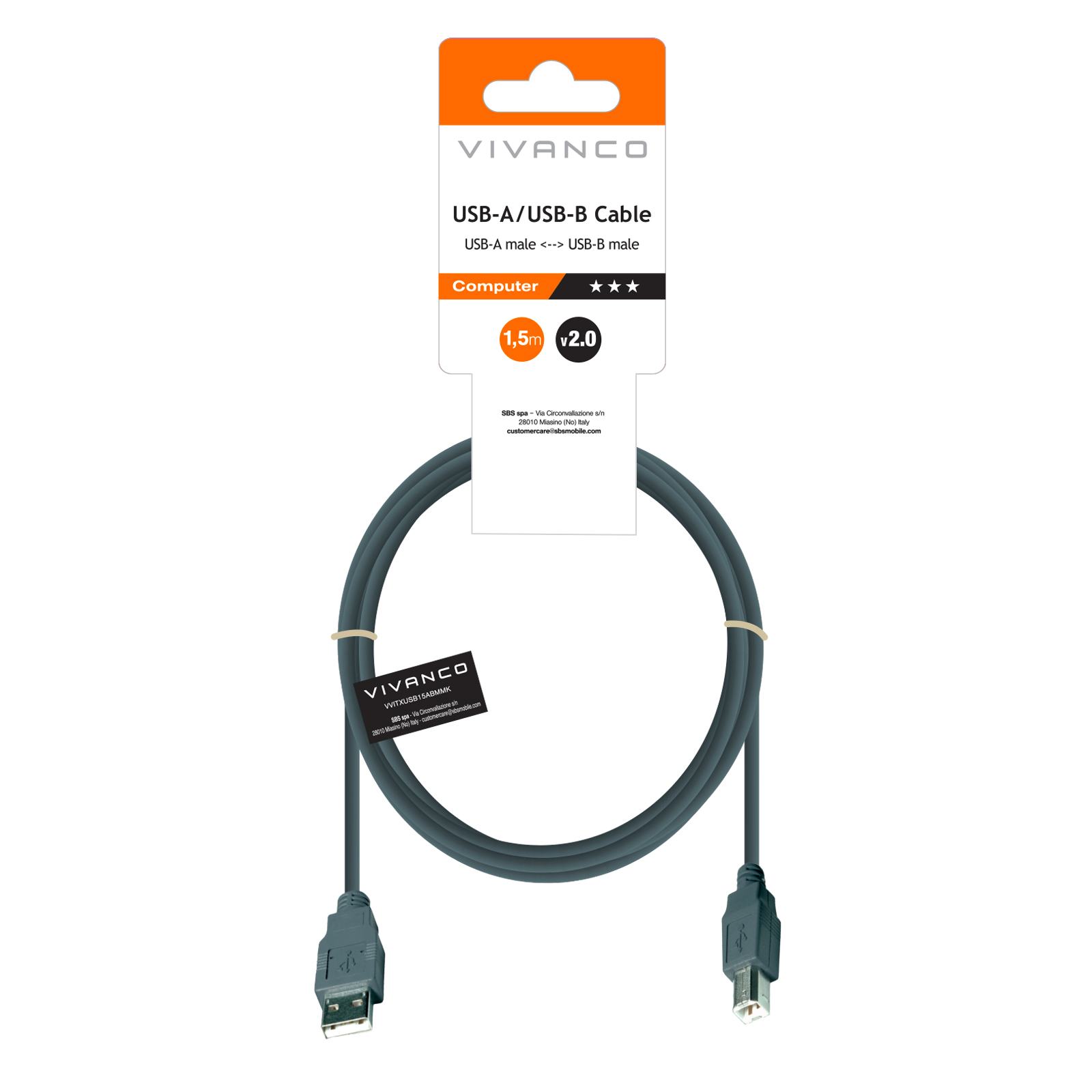 Vivanco VVITXUSB15ABMMK Cavo USB-A M-F 1.5MT Trasparente