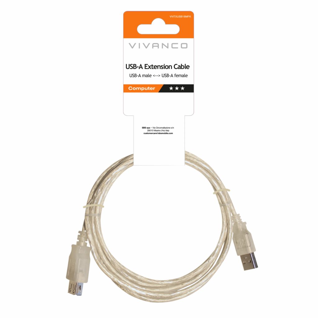 Vivanco VVITXUSB18MFK Cavo USB-A-USB-A M-F 1.8M Trasparente