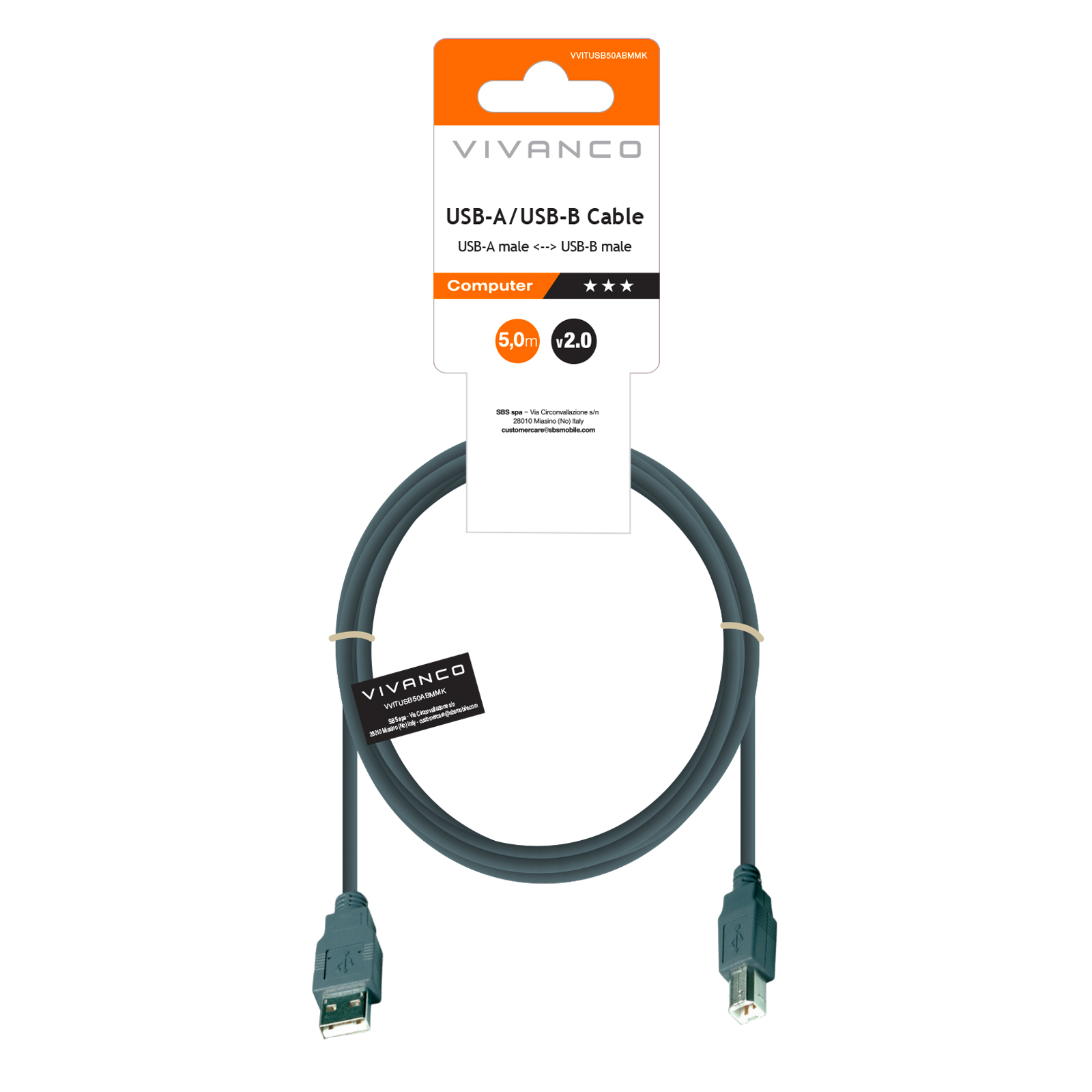 Vivanco VVITUSB50ABMMK Cavo USB-A USB-B M-M 0.5 Grigio - immagine 2