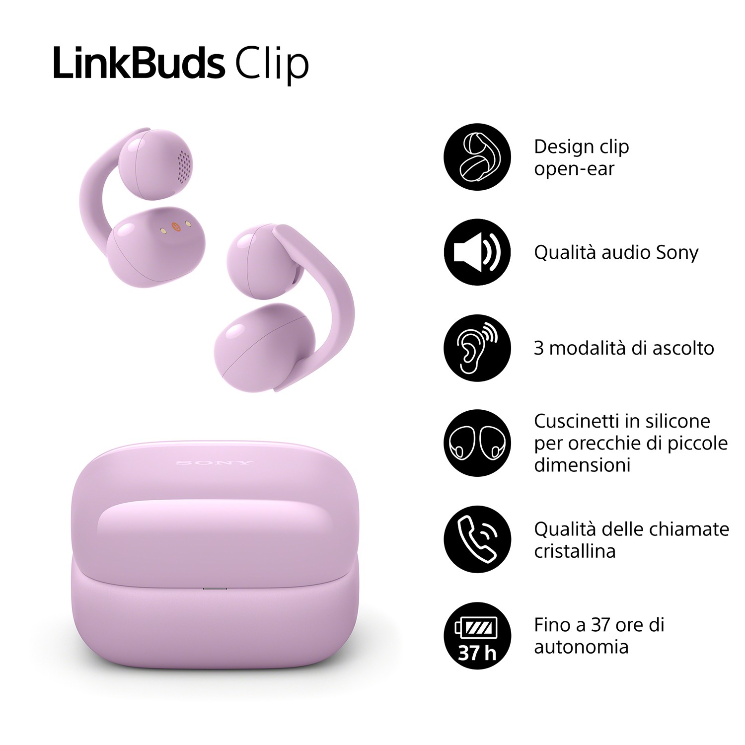Sony Linkbuds Clip WFLC900V Violet Cuffia Auricolare Bluetooth Open-Ear - immagine 3